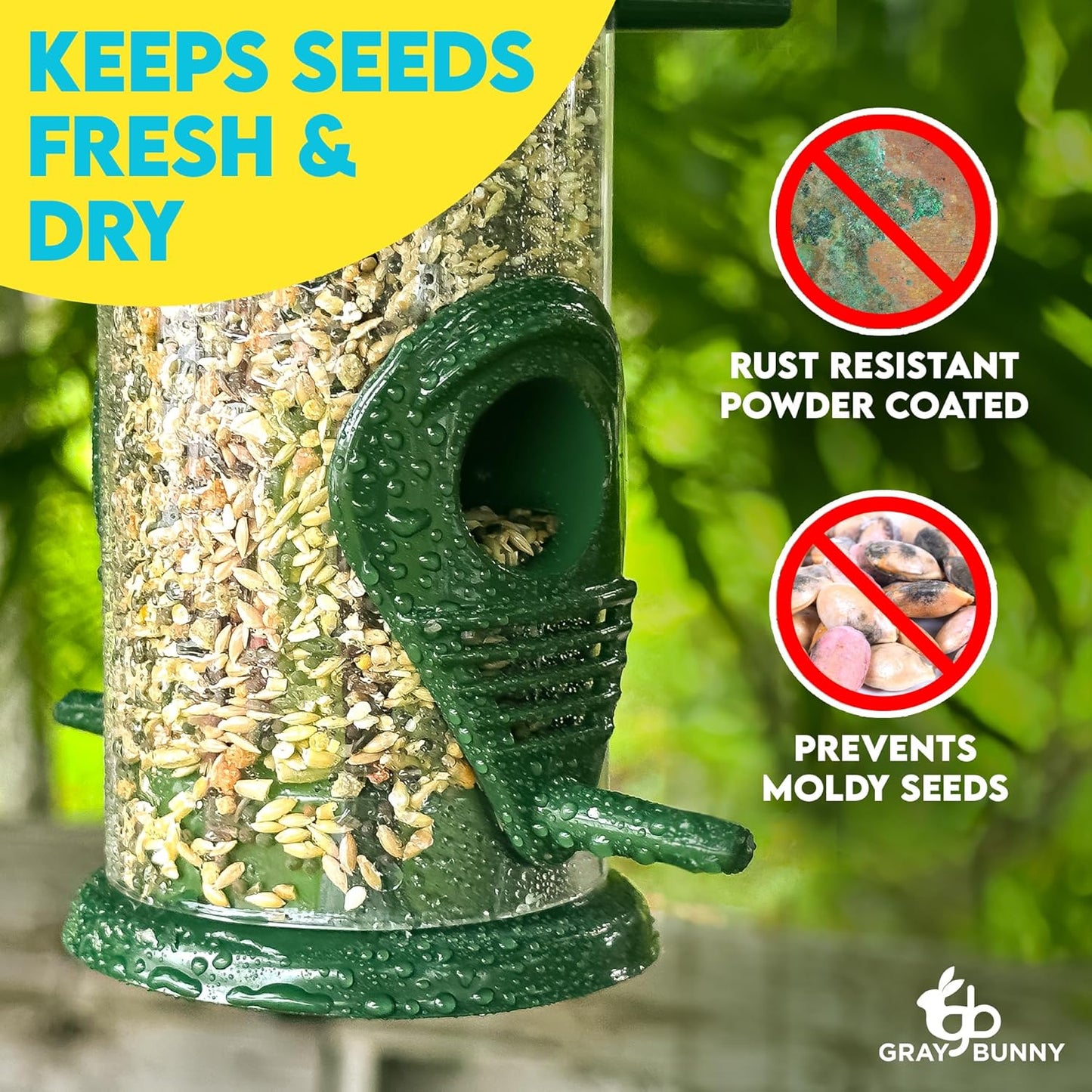 Bird Feeders for Outdoors (Metal, 2 Pack) – Chew-Proof Hanging Bird Feeder with 4 Ports, Rust-Proof Heavy Duty Tube Design, 15 Inches