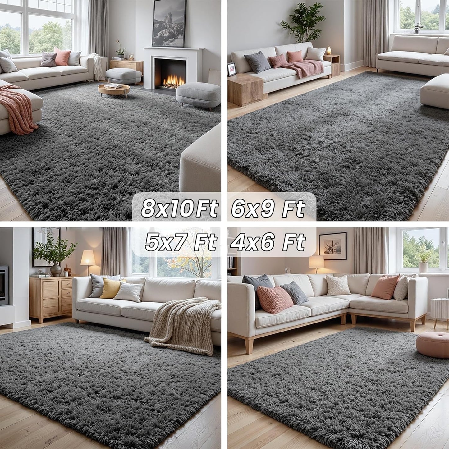 8x10 Area Rugs for Living Room: Ultra Soft Fluffy Shag Grey Rugs for Bedroom, Non-Slip Large Fuzzy Plush Rug Indoor Floor Carpet for Nursery Kids Boys Girls Room, Dorms, Playroom, Modern Home Decor
