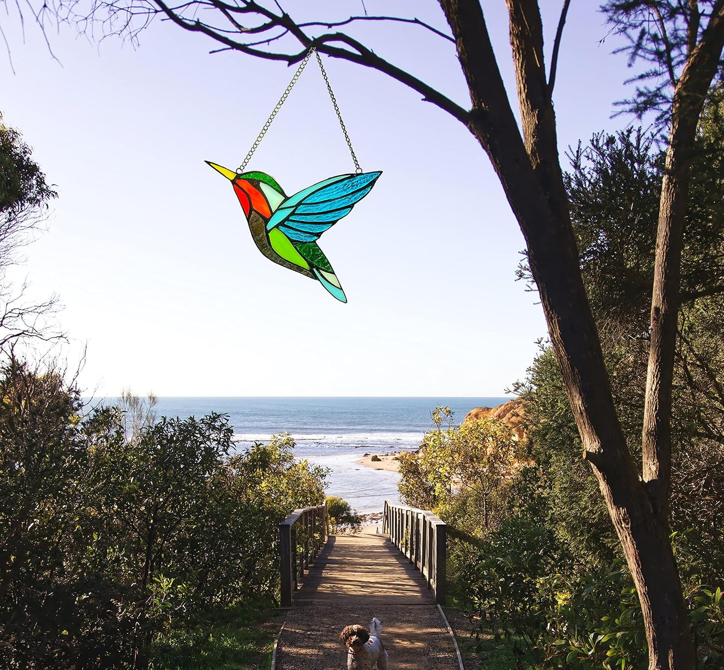 Hummingbird Stained Glass Window Hangings, Birds Stained Glass Decorations,Bird Suncatcher for Window Decor Hummingbird Gifts for Mom,Bird Lovers