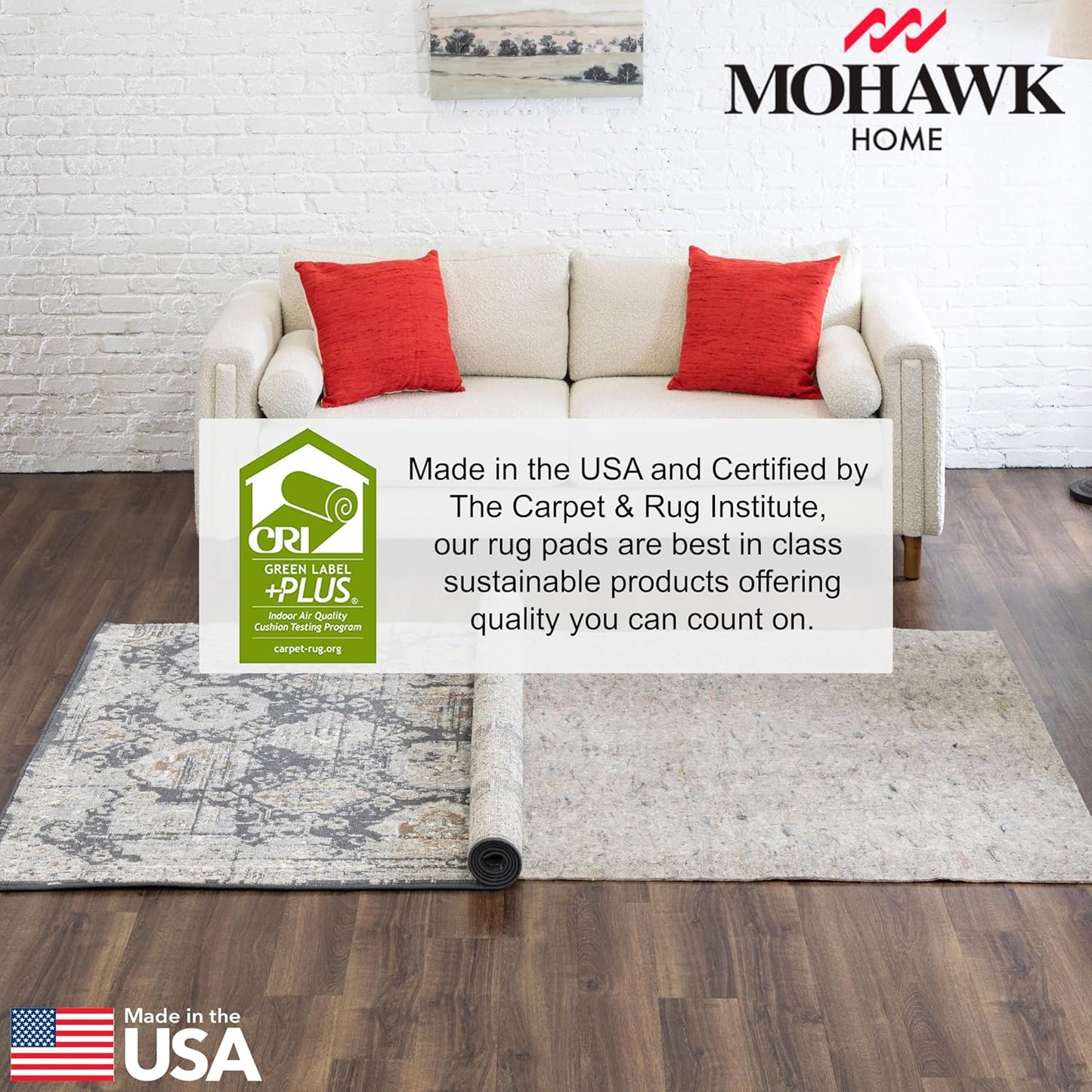 Mohawk Home Non Slip Rug Pad 6' x 9'- 1/4" Thick Felt + Latex Rubber Gripper - Dual Surface Cushion for Hardwood, Carpet, Tile Floors, Made in USA