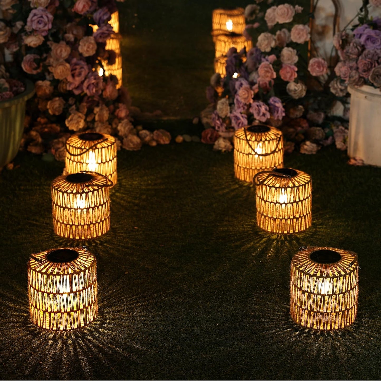 Cooo Large Solar Rope Lantern Outdoor Hanging – Handwoven Jute Rope Lantern with Warm Edison Bulb, IP65 Waterproof Solar Powered Garden Light for Porch Patio, Yard Christmas Decorations, 8.27” Tall