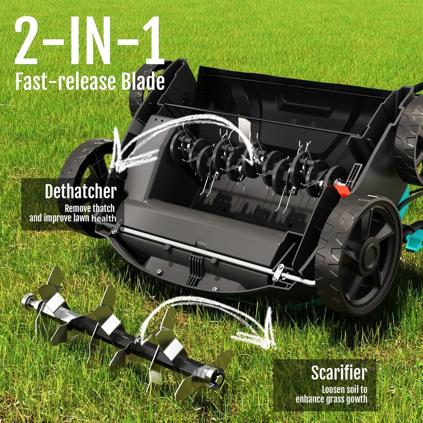 Electric Dethatcher and Scarifier, 2-in-1 Lawn Dethatcher with 10.5 Ga
