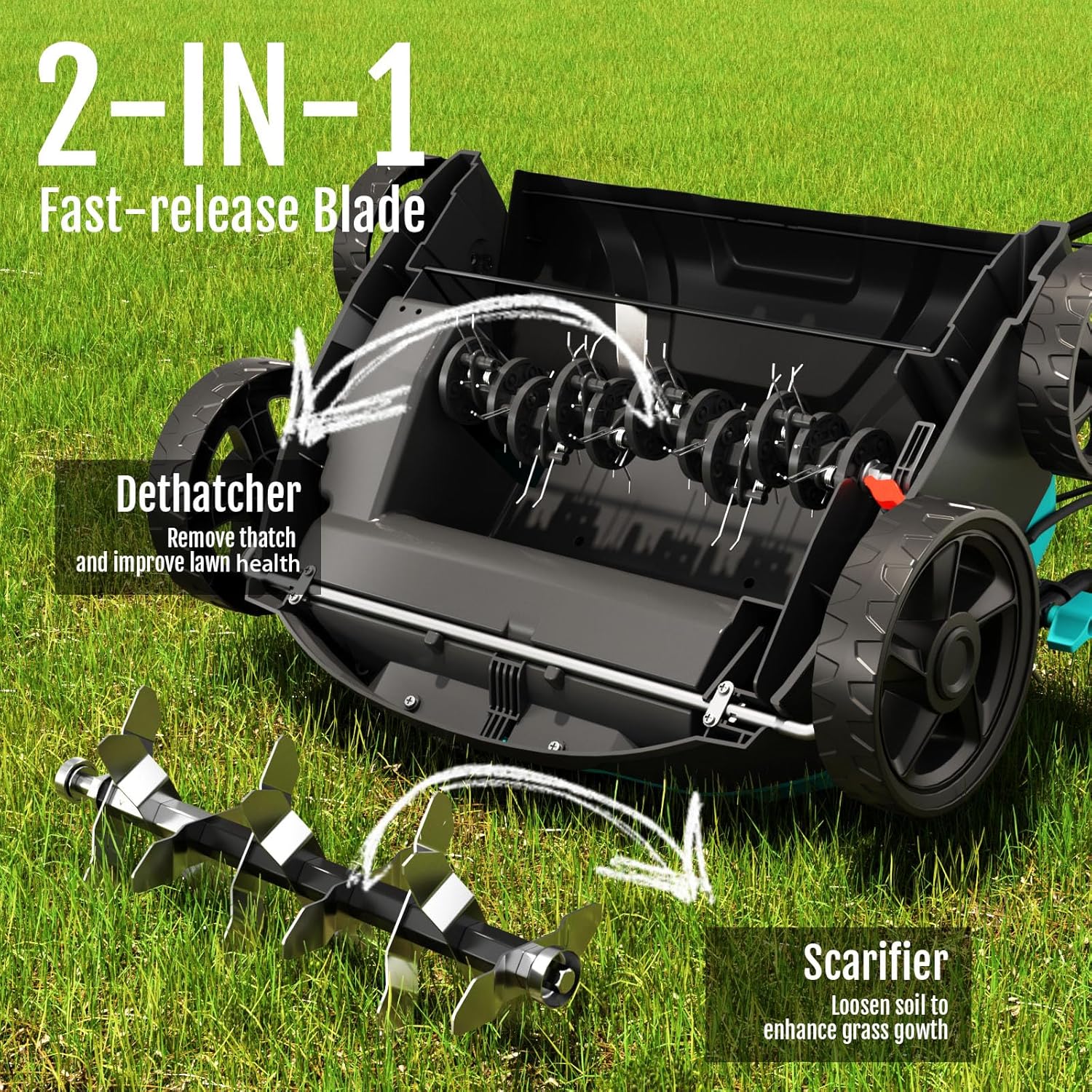 Electric Dethatcher and Scarifier, 2-in-1 Lawn Dethatcher with 10.5 Ga