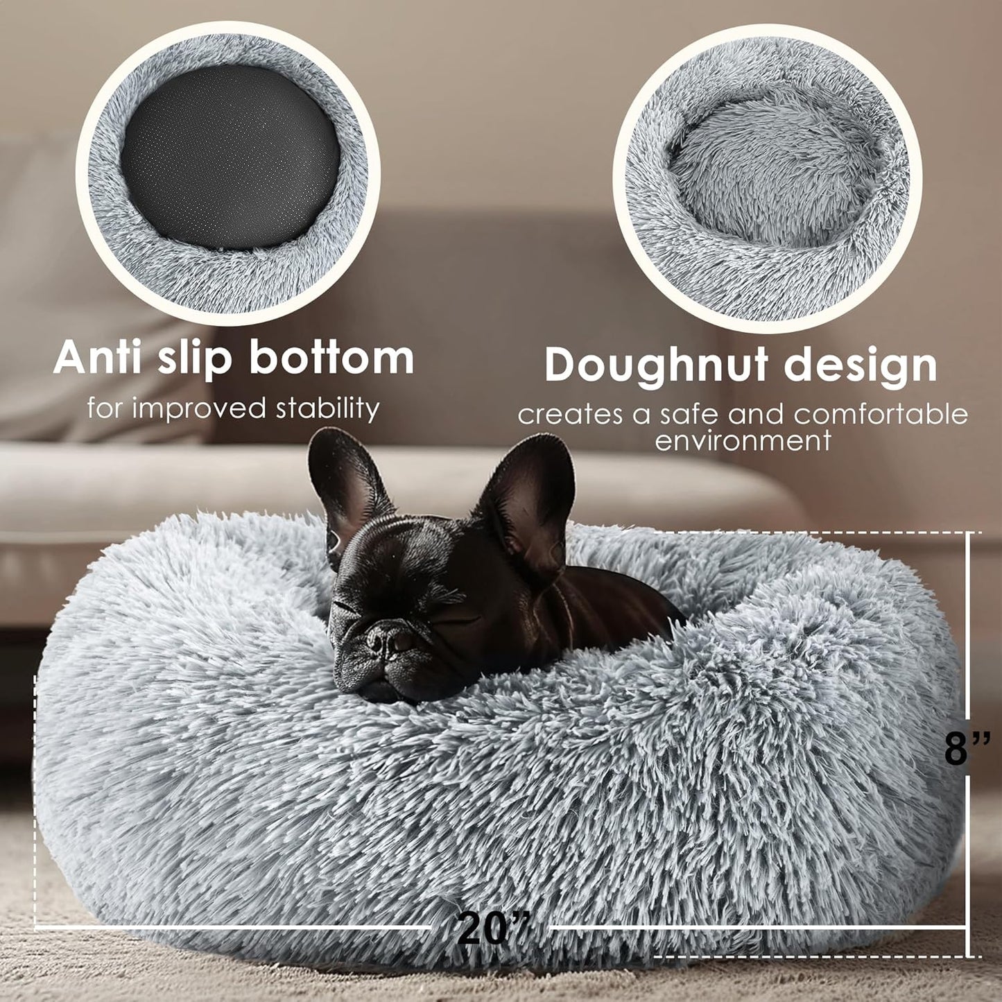 Hoewina Dog & Cat Bed for Indoor Cats, 20in Calming Donut Bed for Pupp