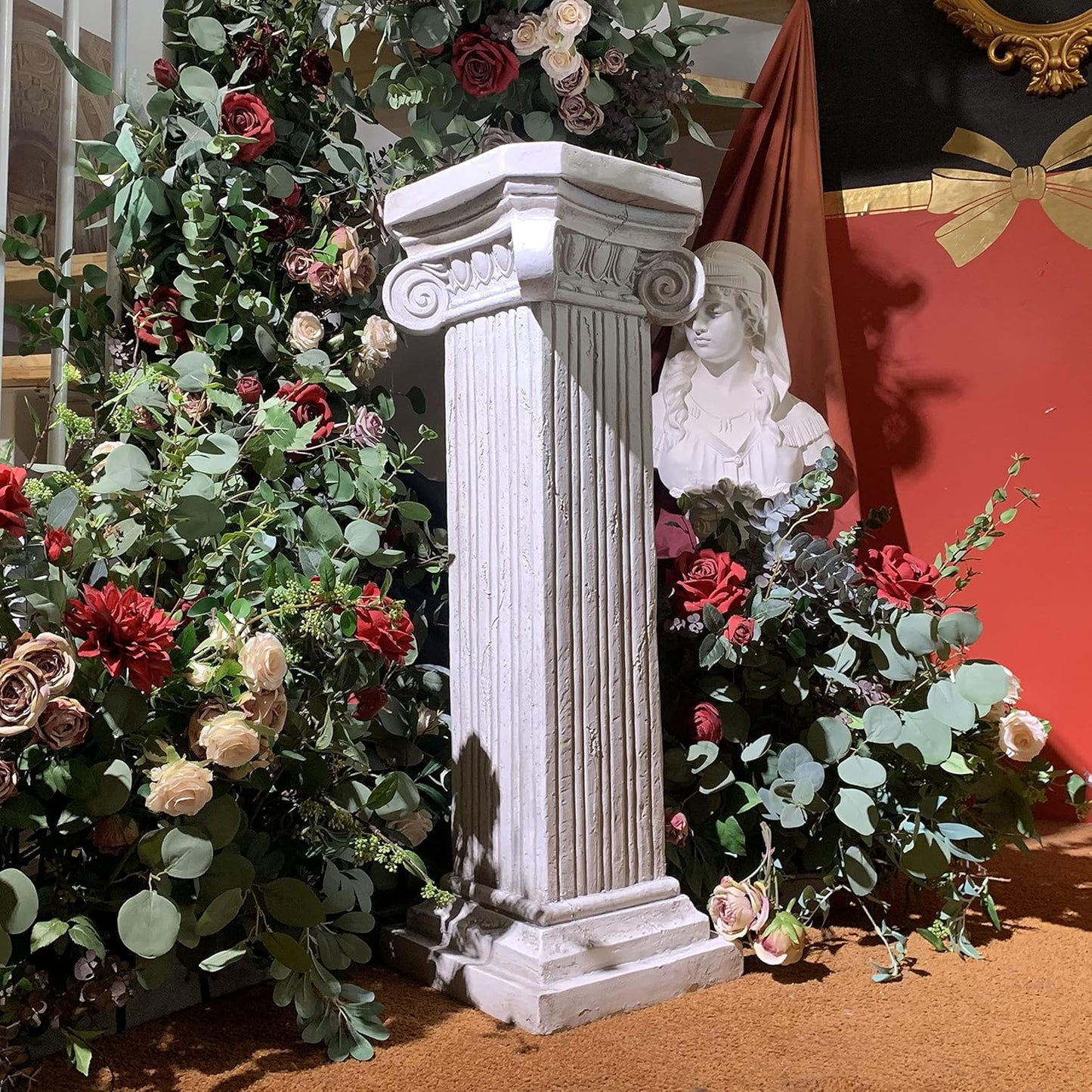 38'' Tall Roman Column with Base Roman Pillar Greek Column Magnesium Oxide Large Size Statue Sculpture Pedestal Stand Holder for Indoor Outdoor Wedding Birthday Party Decor