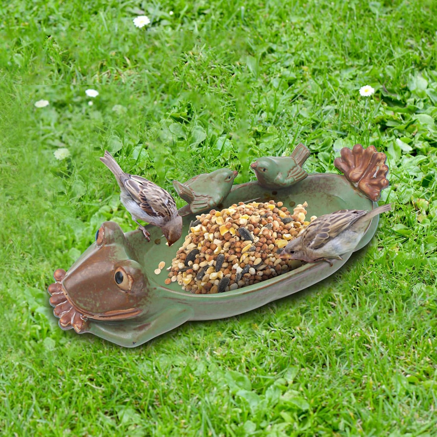 Birdbath Bowl Only, Ceramic Ground Level Bird Baths for Outdoors, Frog