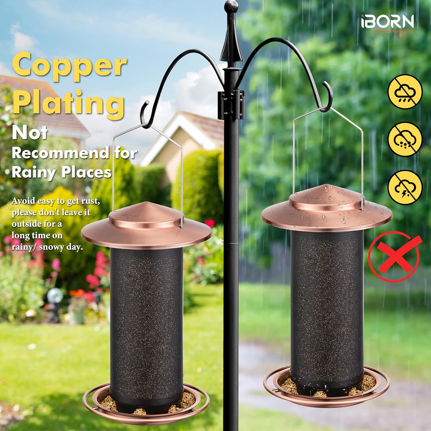 iBorn Bird Feeders for Outdoors, All Metal Mesh Tube, Holding Bird See