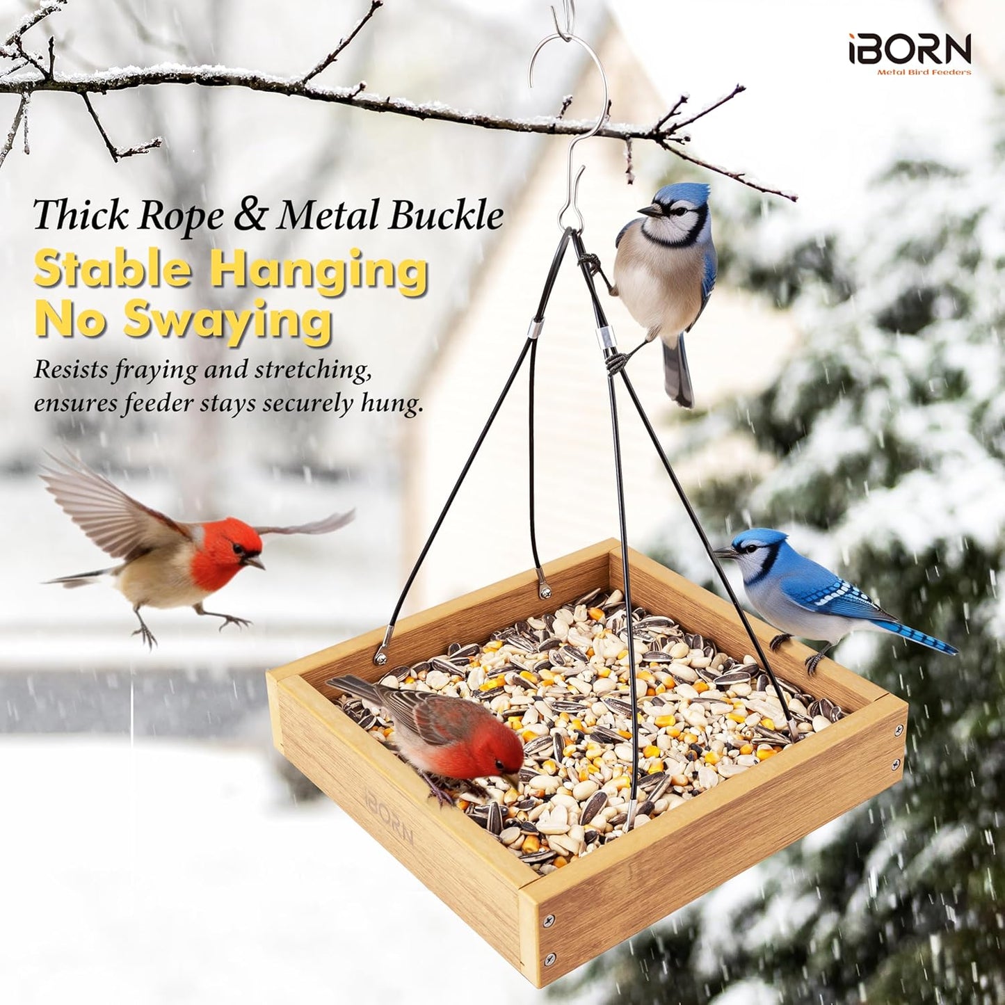 iBorn Platform Bird Feeder Tray, Bird Feeders for Outdoors Hanging, Fl