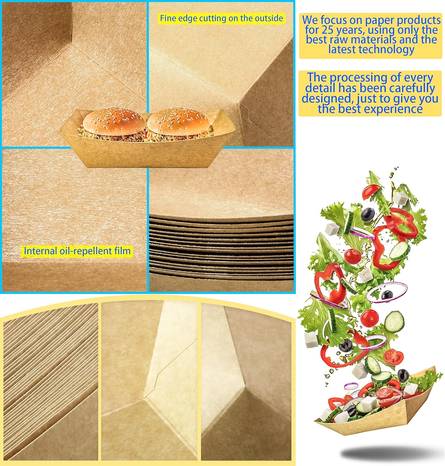 MotBach 100 Pack 2lb Paper Food Trays, Heavy-Duty Paper Food Boat Disp