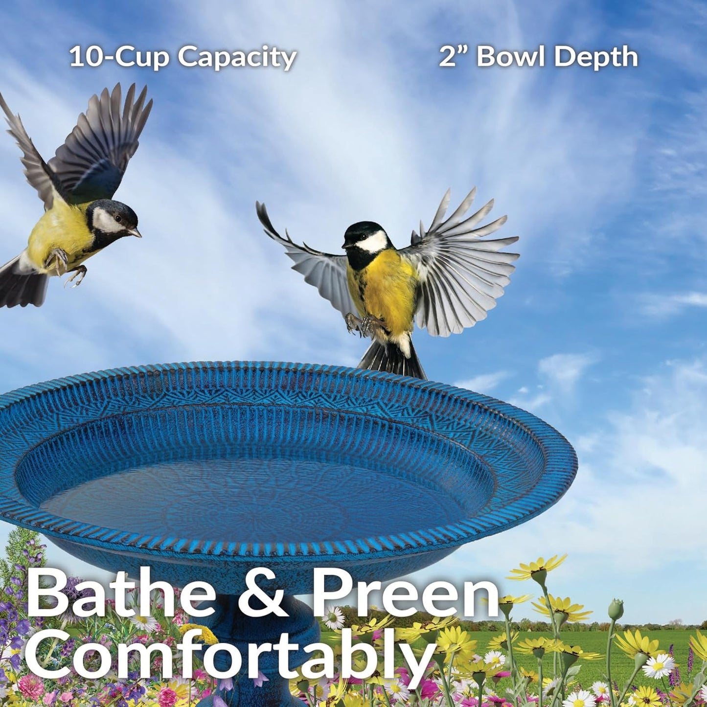 Sunnydaze Backyard Beauty Metal Bird Bath with UV-Resistant Finish - Cast Aluminum - Blue Patina - 18" H