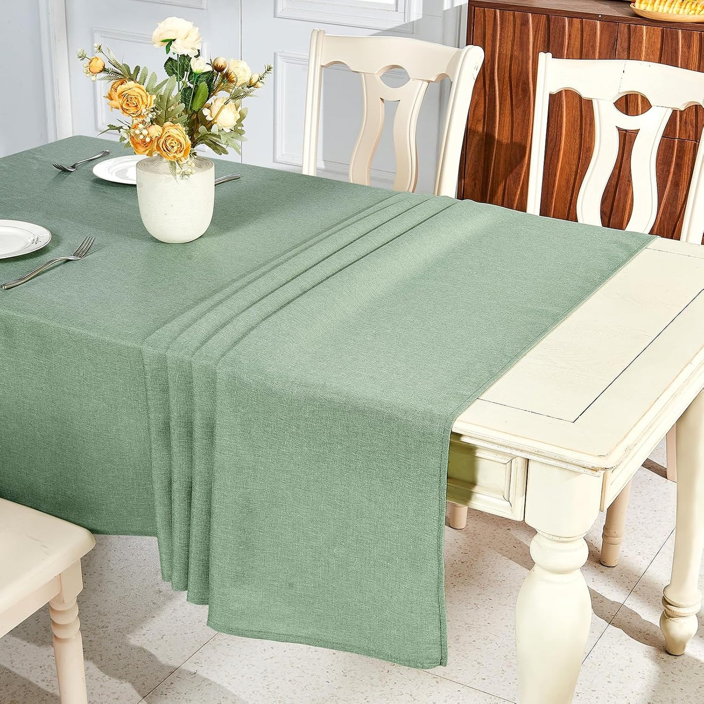 IVAPUPU Textured Linen Table Cloth for Rectangle Tables - Sage Green Tablecloths Rectangular Waterproof Wrinkle Free Wipeable Dining Table Cover for Spring Easter Decor Wedding Birthday, 52 x 70 Inch