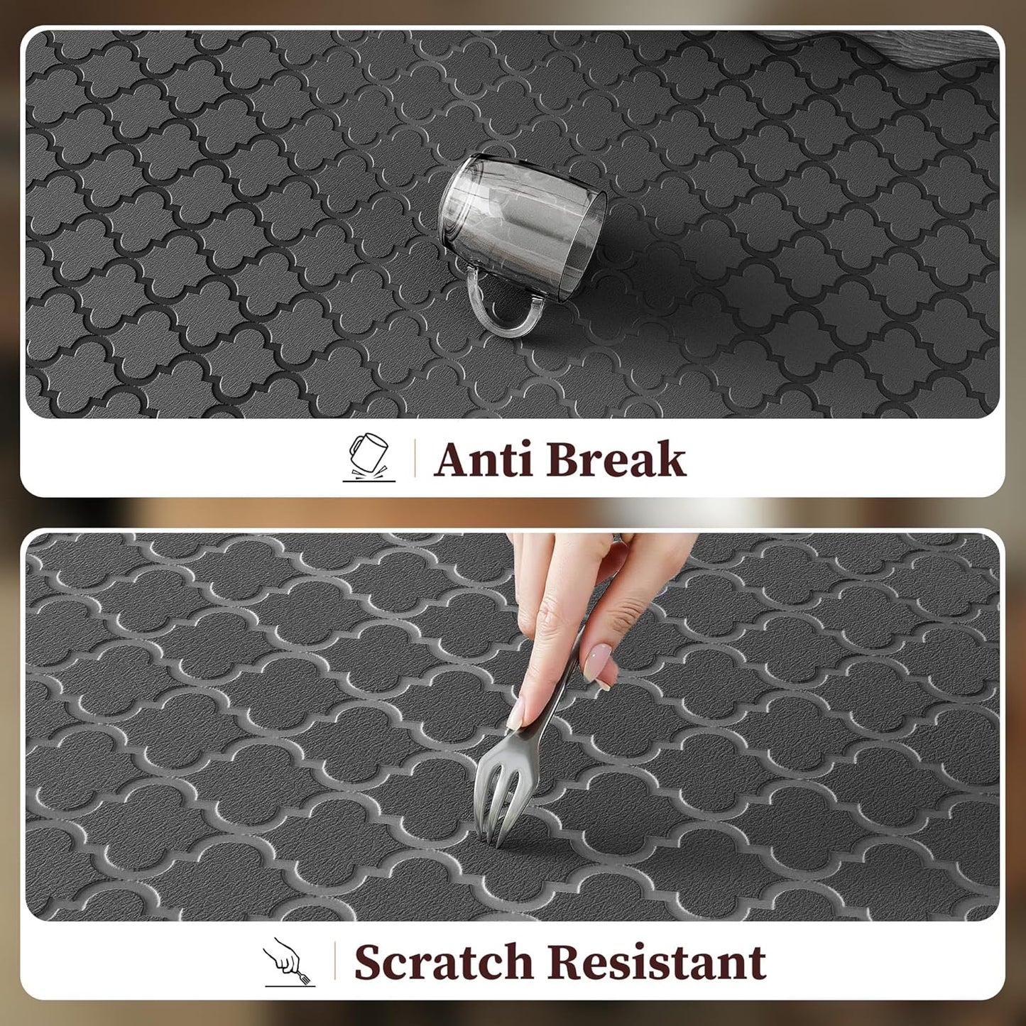 Upgrade Scalloped Embossed Kitchen Mats for Floor 2PCS Cushioned Anti Fatigue Waterproof Foam Kitchen Rugs Non Slip Washable Comfort Standing Mat for Office Sink Laundry, Black