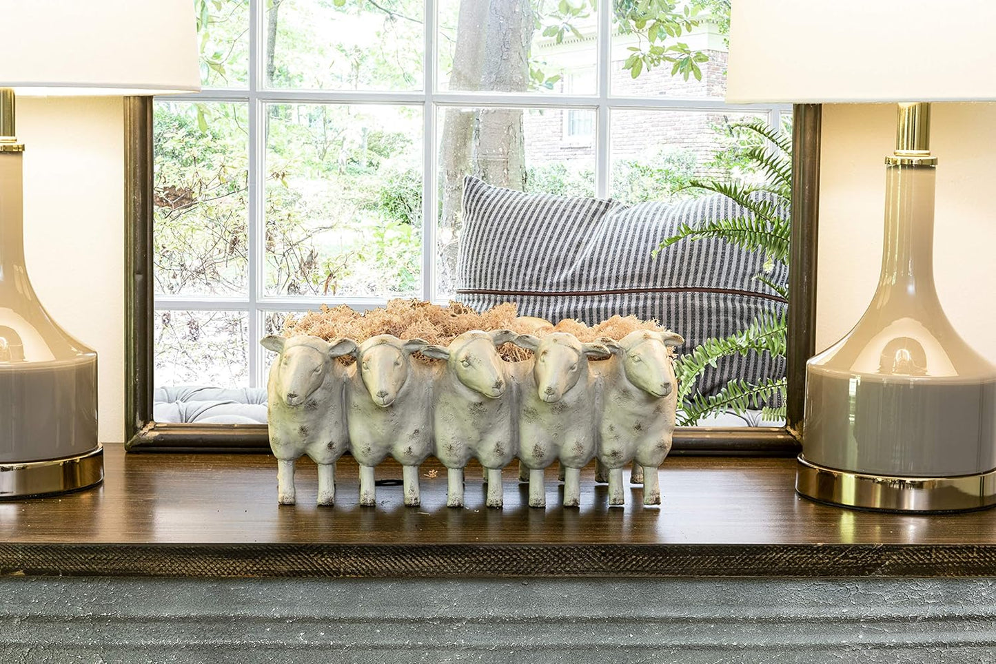 Creative Co-Op Farmhouse Resin Sheep Planter, Cream