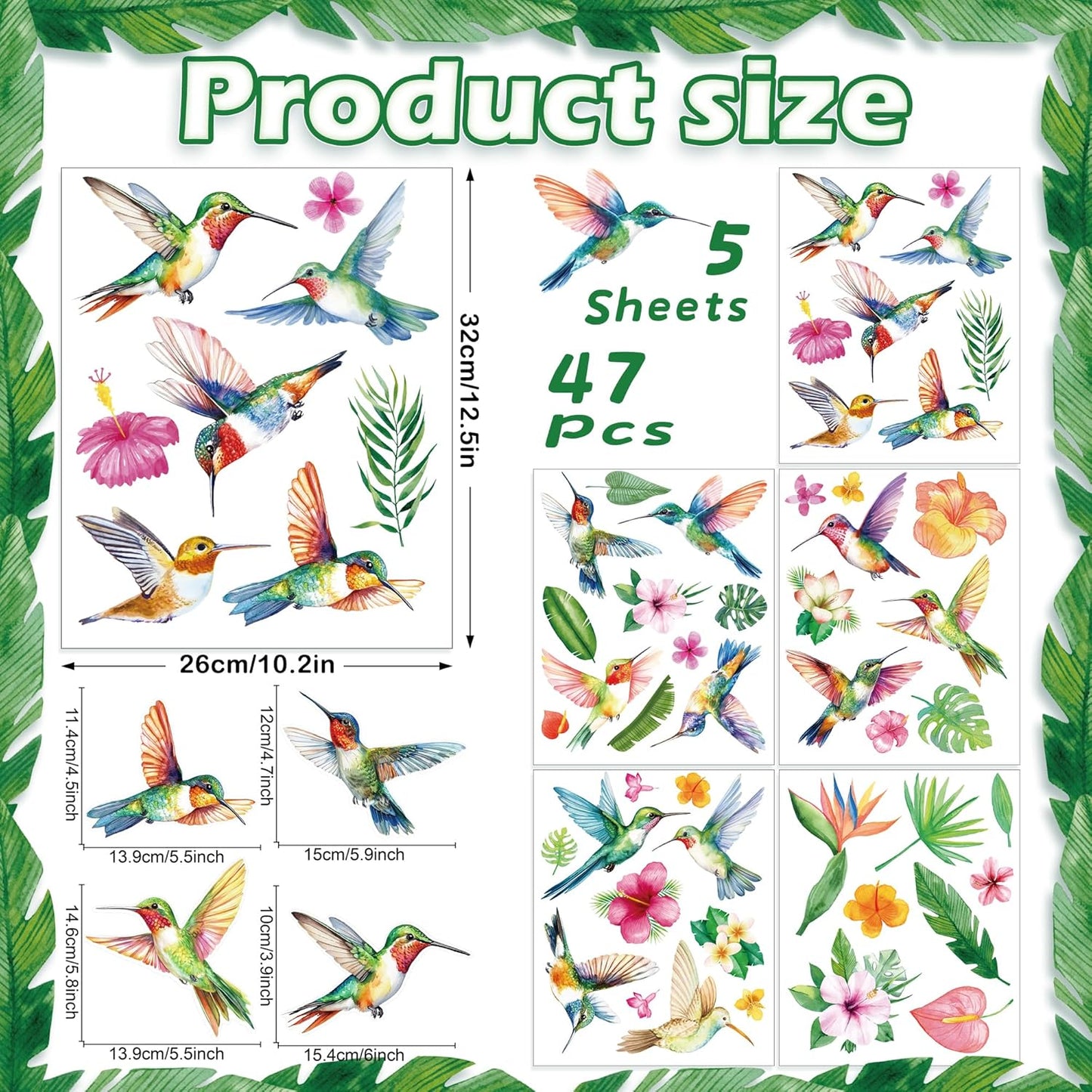 Hummingbird Flowers Window Clings - 5 Sheets Anti-Collision Window Stickers Bird Alert Collision Decals to Prevent Bird Strikes Non Adhesive Vinyl Stickers