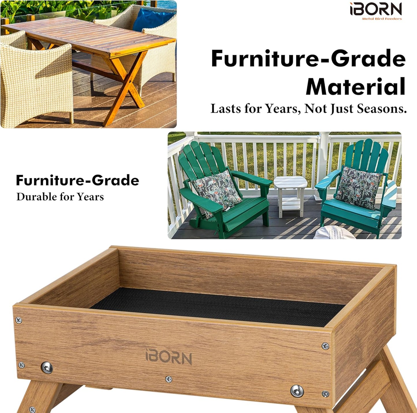 iBorn Ground Bird Feeder, Bird & Squirrel Platform Feeder for Outdoors