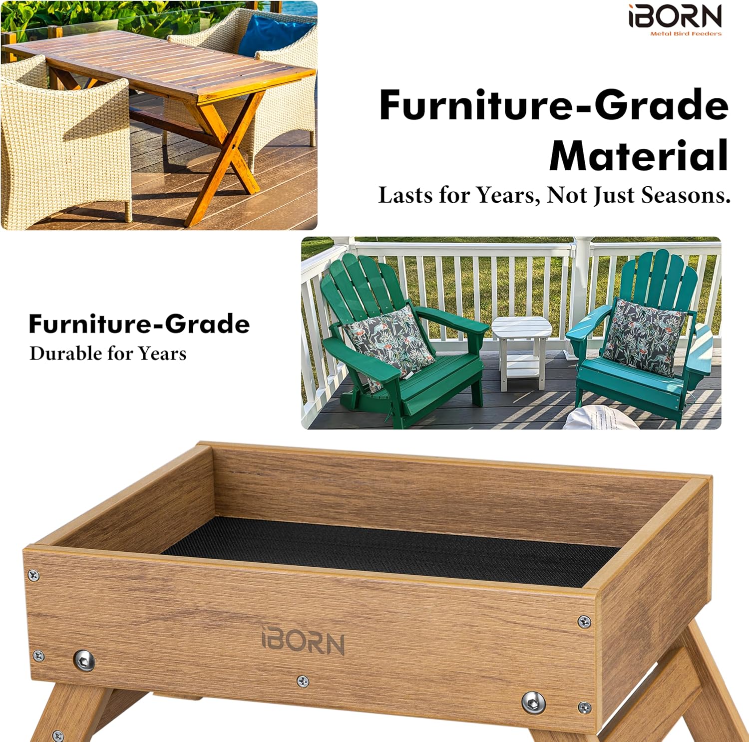 iBorn Ground Bird Feeder, Bird & Squirrel Platform Feeder for Outdoors