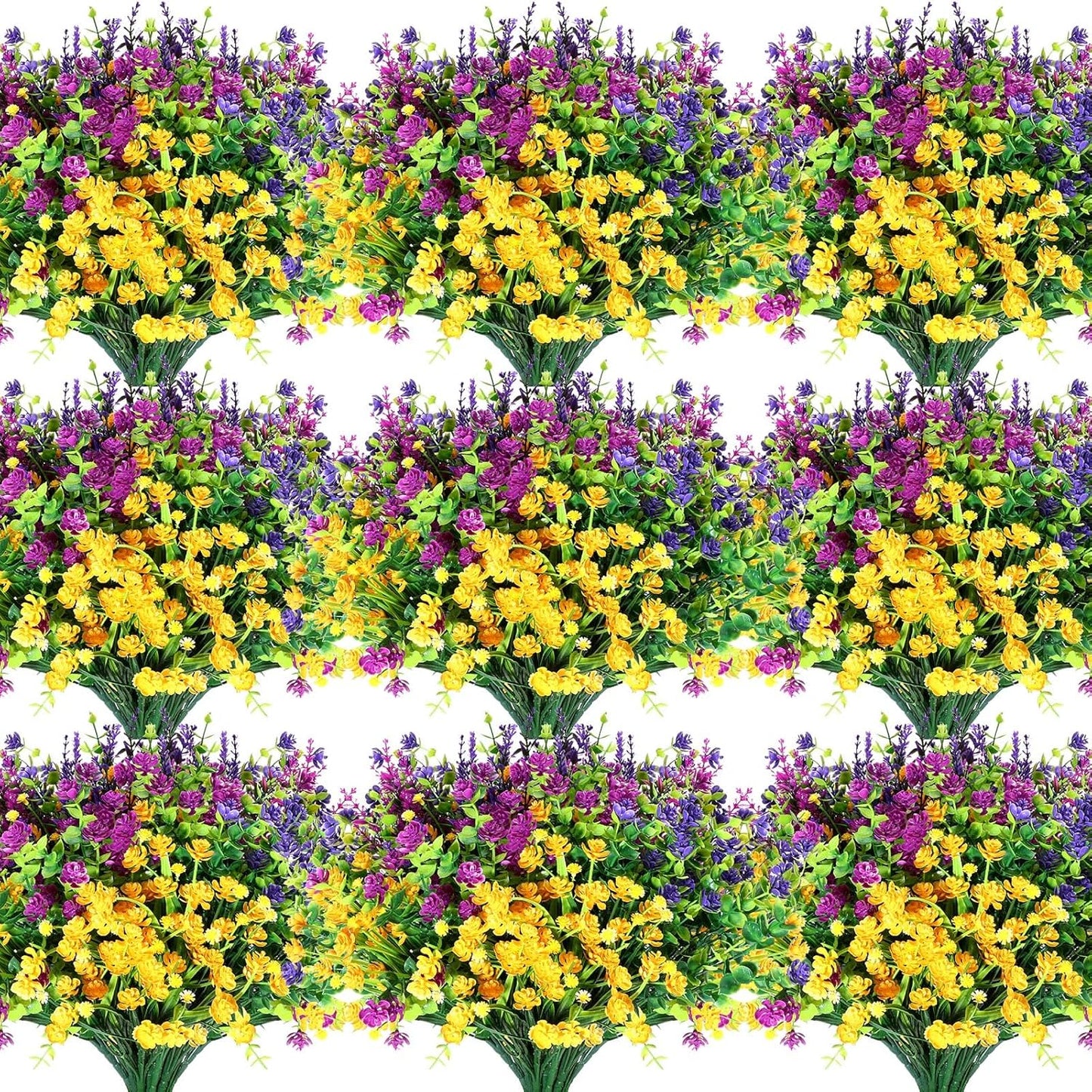 Hoteam 48 Bundles Artificial Faux Flowers Plastic Flower Plants Faux Outdoor Flowers Boxwood Plastic Shrubs Plants for Patio Porch Garden Home Farmhouse Vase Pots Hanging Planters (Classic)