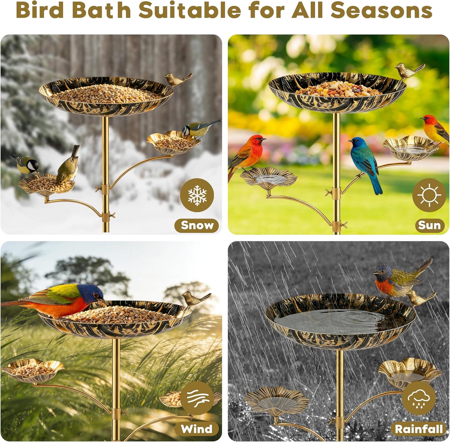 Triple Bowl Bird Bath for Outside, 3-in-1 Bird Bath & Feeder with 4-Claw Ground Stake, 51in Height, 11.8in Large Top Bowl, Outdoor Birdbath for Garden Patio Yard Decor, Antique Bronze