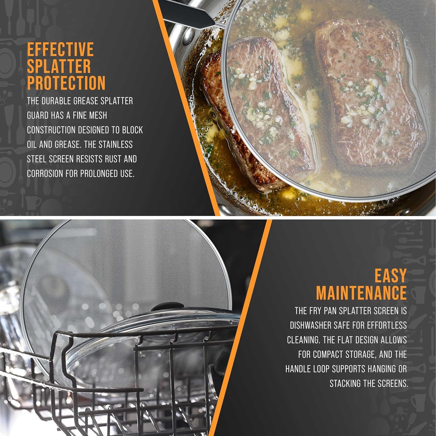 U.S. Kitchen Supply 4-Piece Stainless Steel Splatter Guard Set (13", 11.5", 10",8”) Fine Mesh Cover, Grease & Oil, Splatter Screen for Frying Pan, Cooking Pots, with Comfort Grip Handles