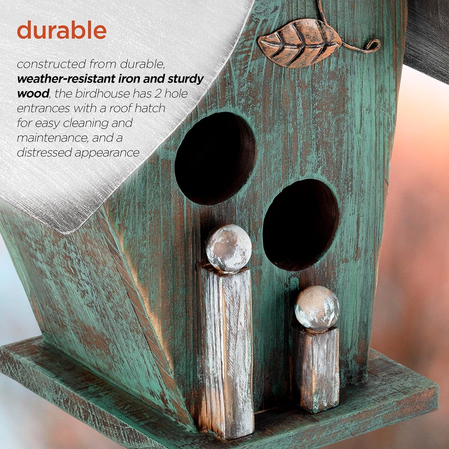 Alpine Corporation 12" Tall Outdoor Hanging Wooden Birdhouse, Turquoise