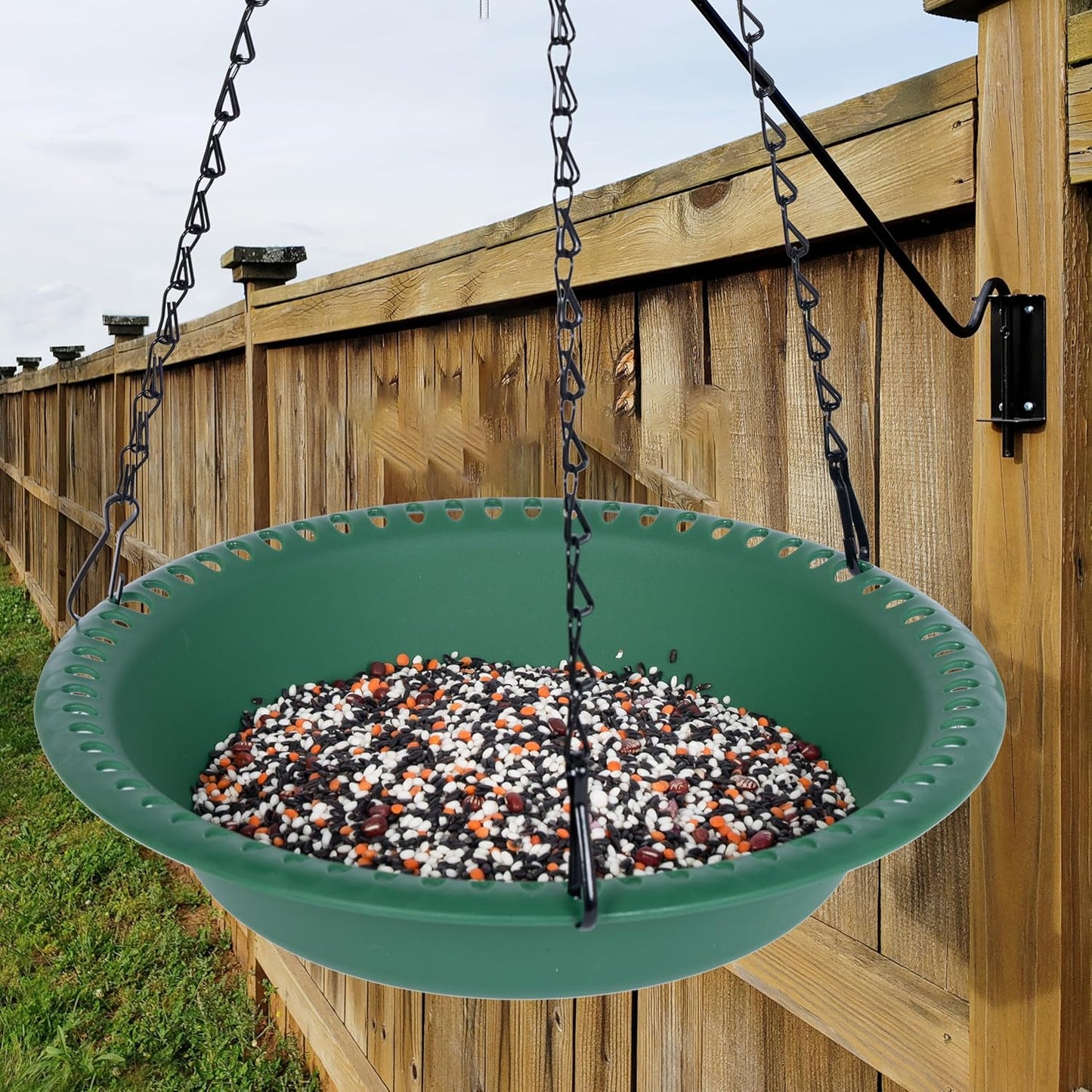 Hanging Bird Feeder Tray with Drainage Holes for Outside Fit Most Seed, Rugged Recycled Plastic Feeding Station, Great for Attracting Wild Birds (12 inch, Green)