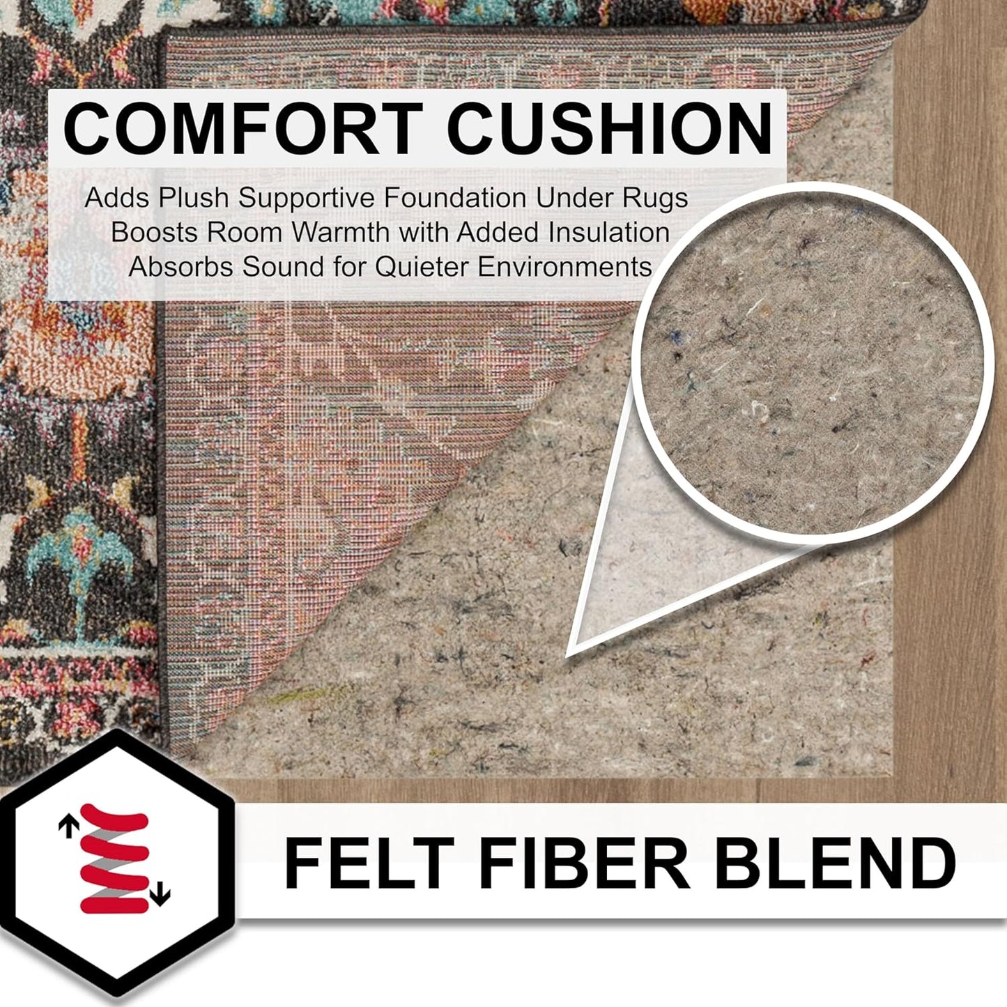 Mohawk Home Non Slip Rug Pad 6' x 9'- 1/4" Thick Felt + Latex Rubber Gripper - Dual Surface Cushion for Hardwood, Carpet, Tile Floors, Made in USA