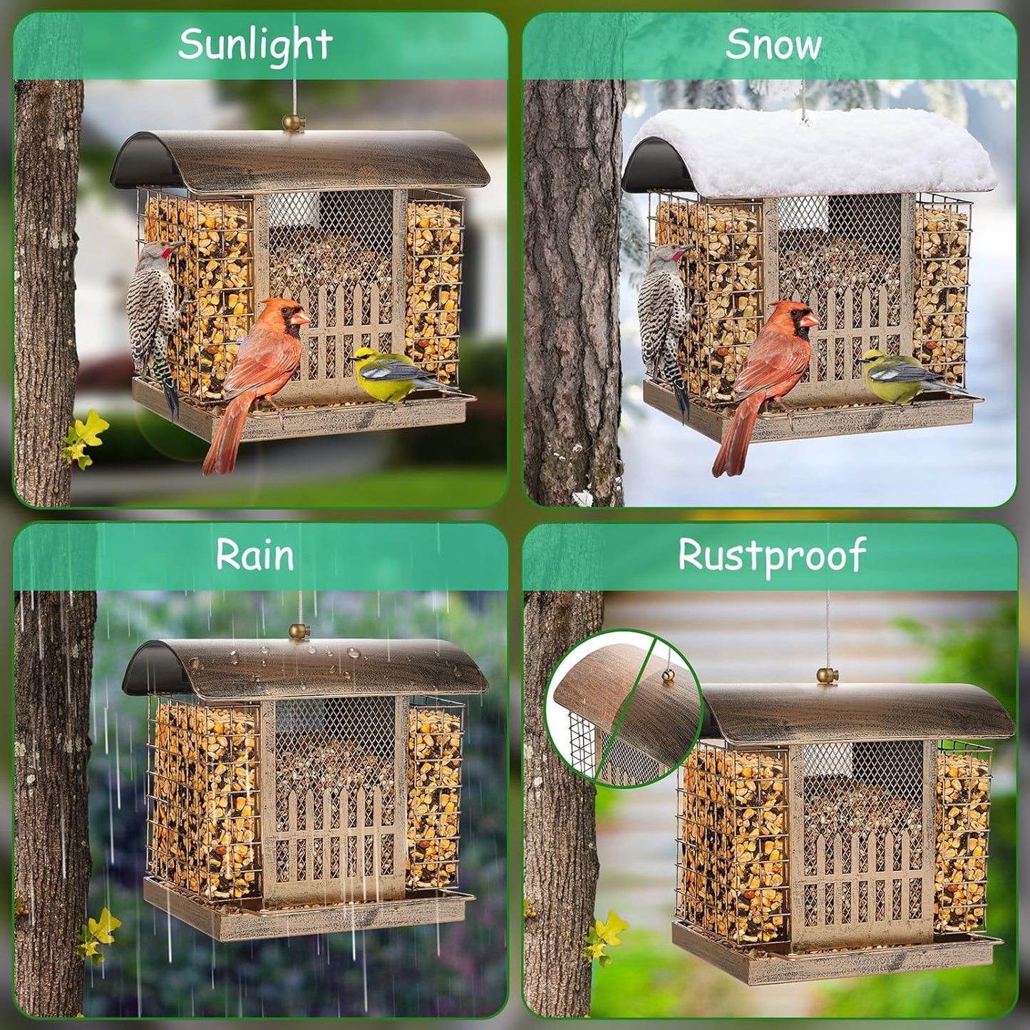 Suet Bird Feeder Outdoor Hanging with 2 Metal Mesh Cages - Attracts Woodpeckers, Finches, Sparrows - Wild Bird Feeder for Garden, Yard Decoration or Gift