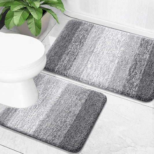 OLANLY Bathroom Rug Set 2 Piece, Soft Absorbent Microfiber Bath Mats a