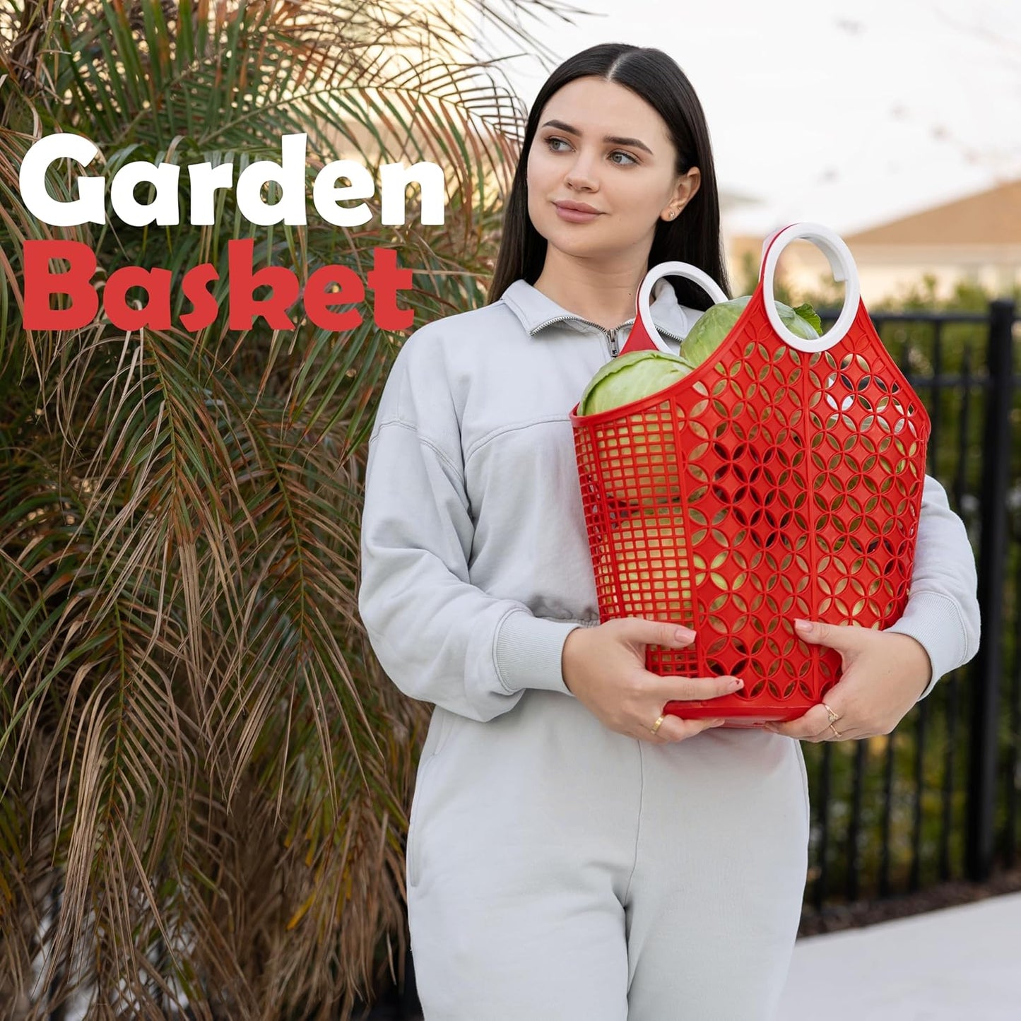 Fox Run Red Garden Harvest Basket with Built-In Handles, 6" x 14" x 18