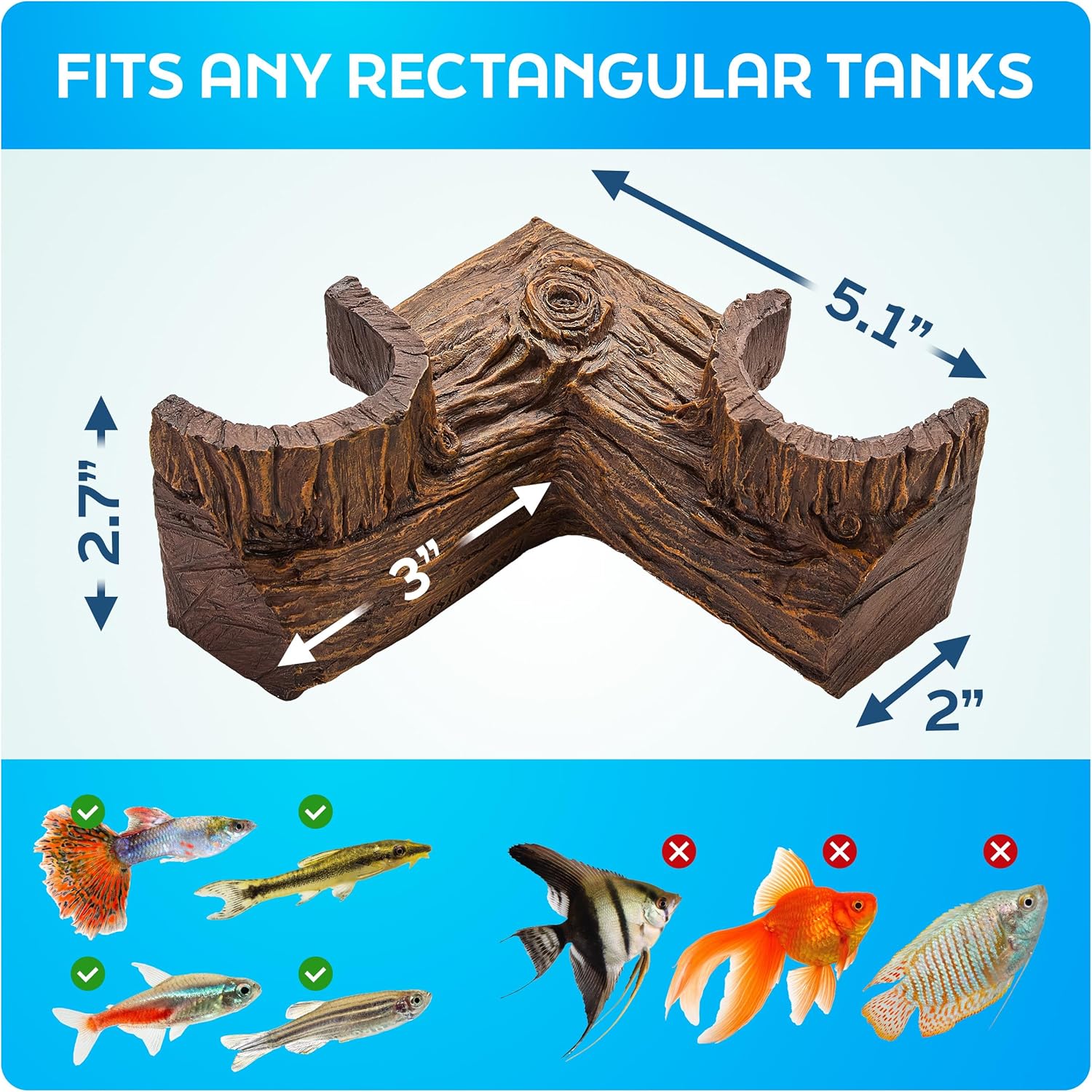 FISHNOSH Aquarium Cave | Natural-Looking Wood-Like BPA-Free Fish Tank 