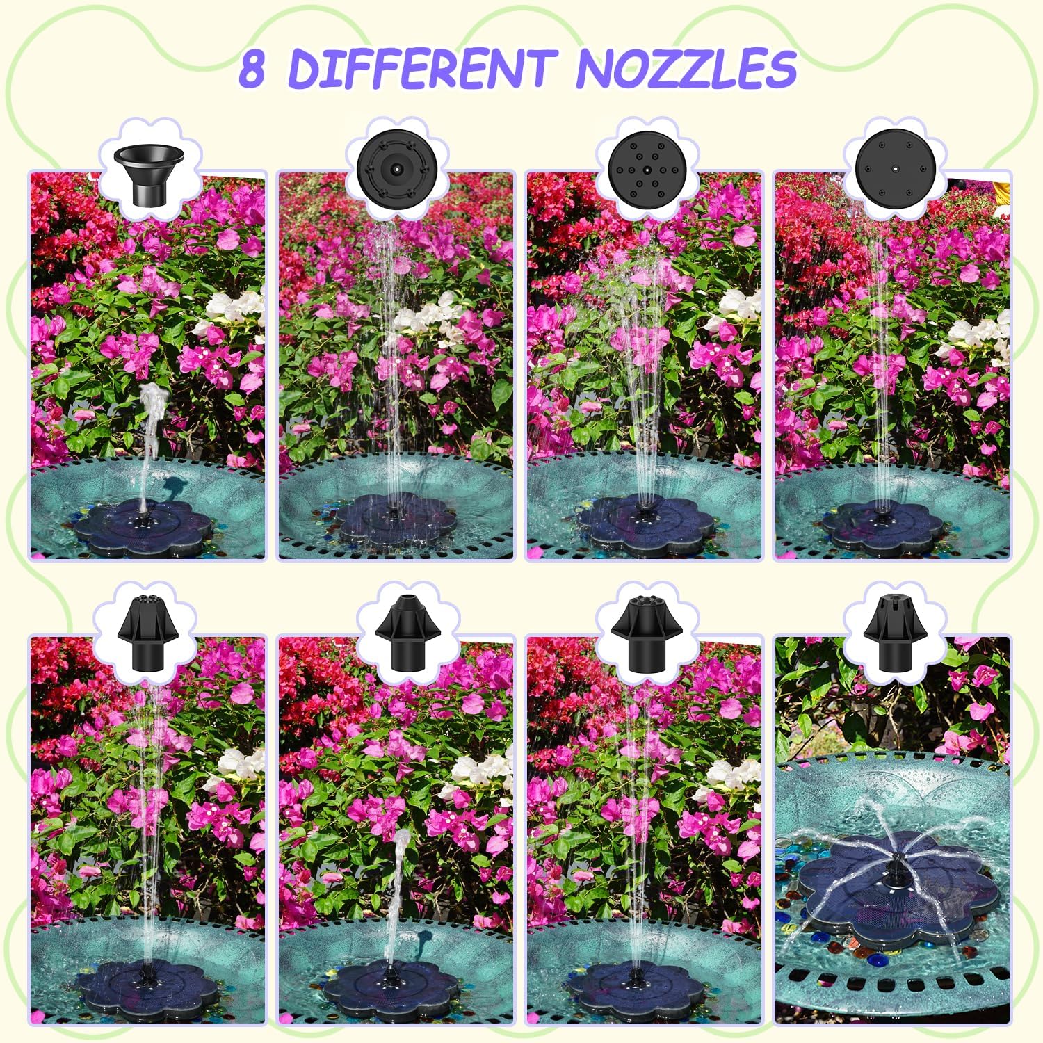 Yzert Solar Fountain with Colorful LED Lights & 2000 mAh Battery Flowe