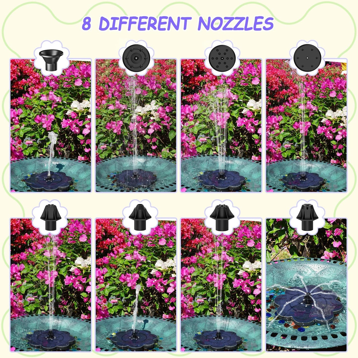 Yzert Solar Fountain with Colorful LED Lights & 2000 mAh Battery Flower Shape, 3.5W Solar Power Water Fountain Pump for Bird Bath, Outdoor, Garden, Pool, Pond,Hummingbirds