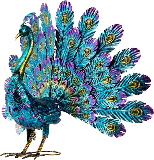 Alpine Corporation 23" Tall Outdoor Metallic Peacock Tail Spread Yard 
