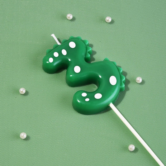 PHD CAKE 2.76 Inch Green Dinosaur 3 Number Birthday Candles, Dinosaur 