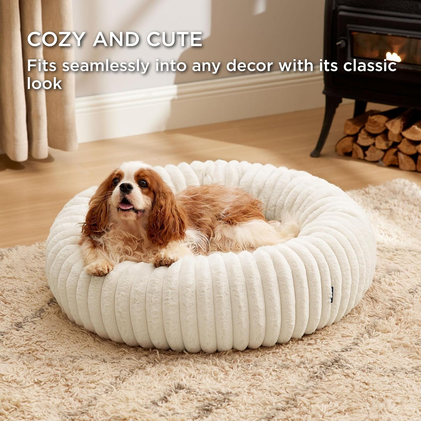 Bedsure ComfyFleece™ Donut Medium Dog Bed - Washable Faux Fur with Cor