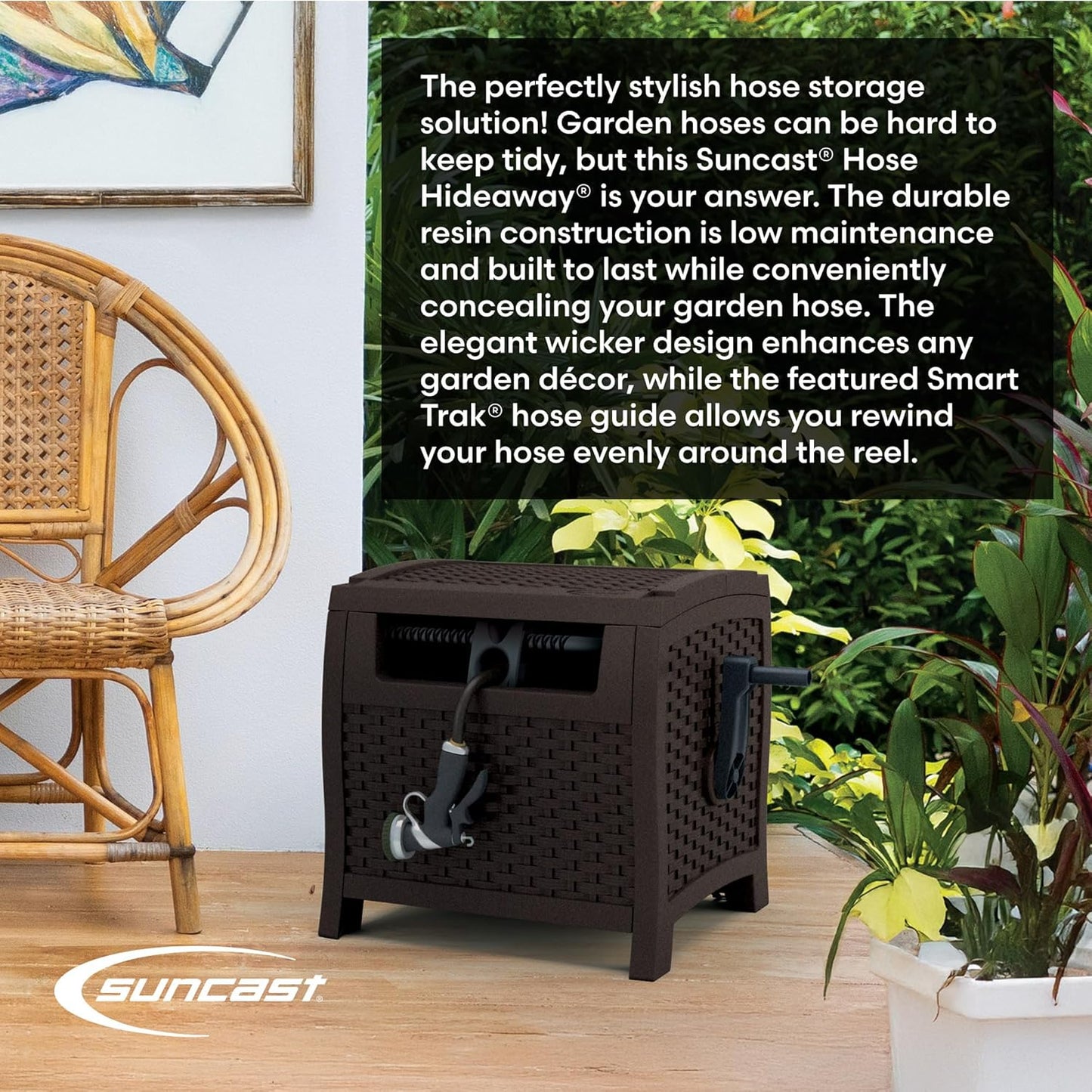Suncast Hose Reel with Smart Trak Hose Guide, Water-Tight Connection, 
