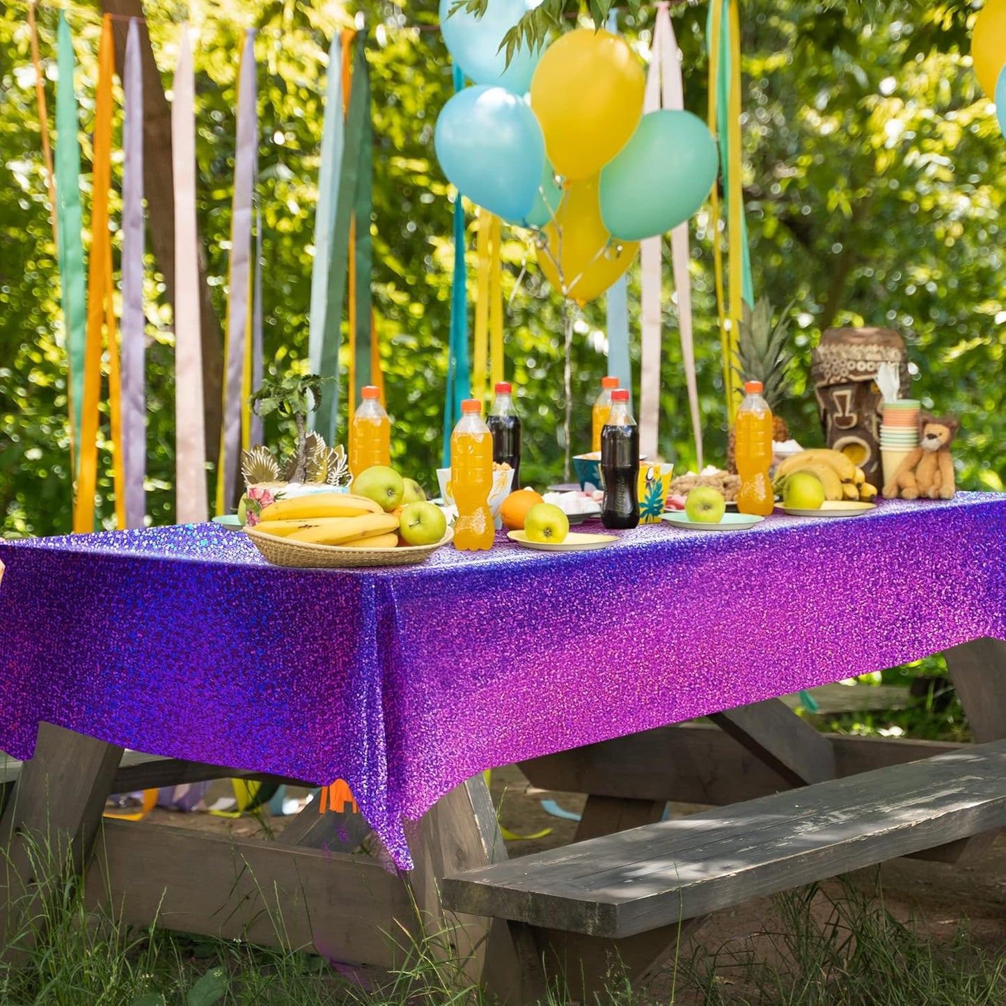 Sparkling Holographic Laser Tablecloth - Shimmering, Waterproof, Easy to Clean - Ideal for Bachelorette, Birthday, Wedding, and Anniversary Party Decorations (Purple, 1)