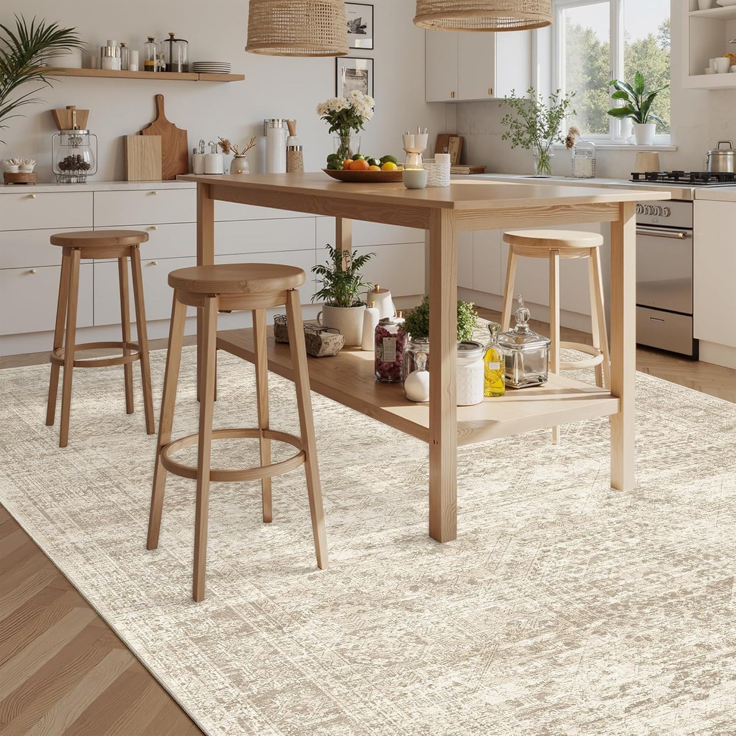 Washable Area Rug 8x10, Large Soft Rugs for Living Room Vintage Beige 