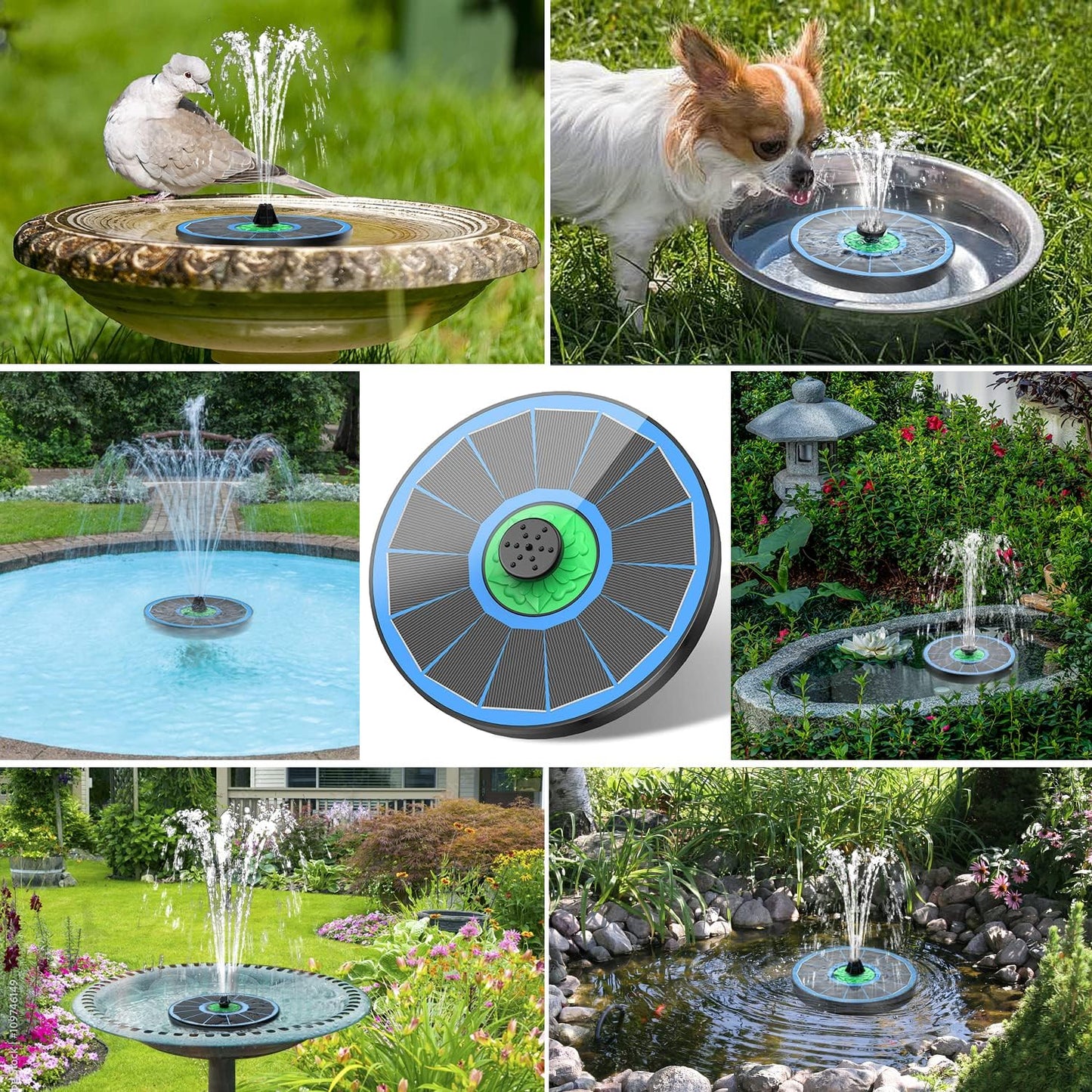 Yzert Solar Fountain Full Glass Panel No Battery, 3.5W Solar Bird Bath Fountains with 4 Fixed Rods & 7 Nozzles, Solar Fountain Pump for Bird Bath, Garden, Pond, Pool, Patio,Hummingbird