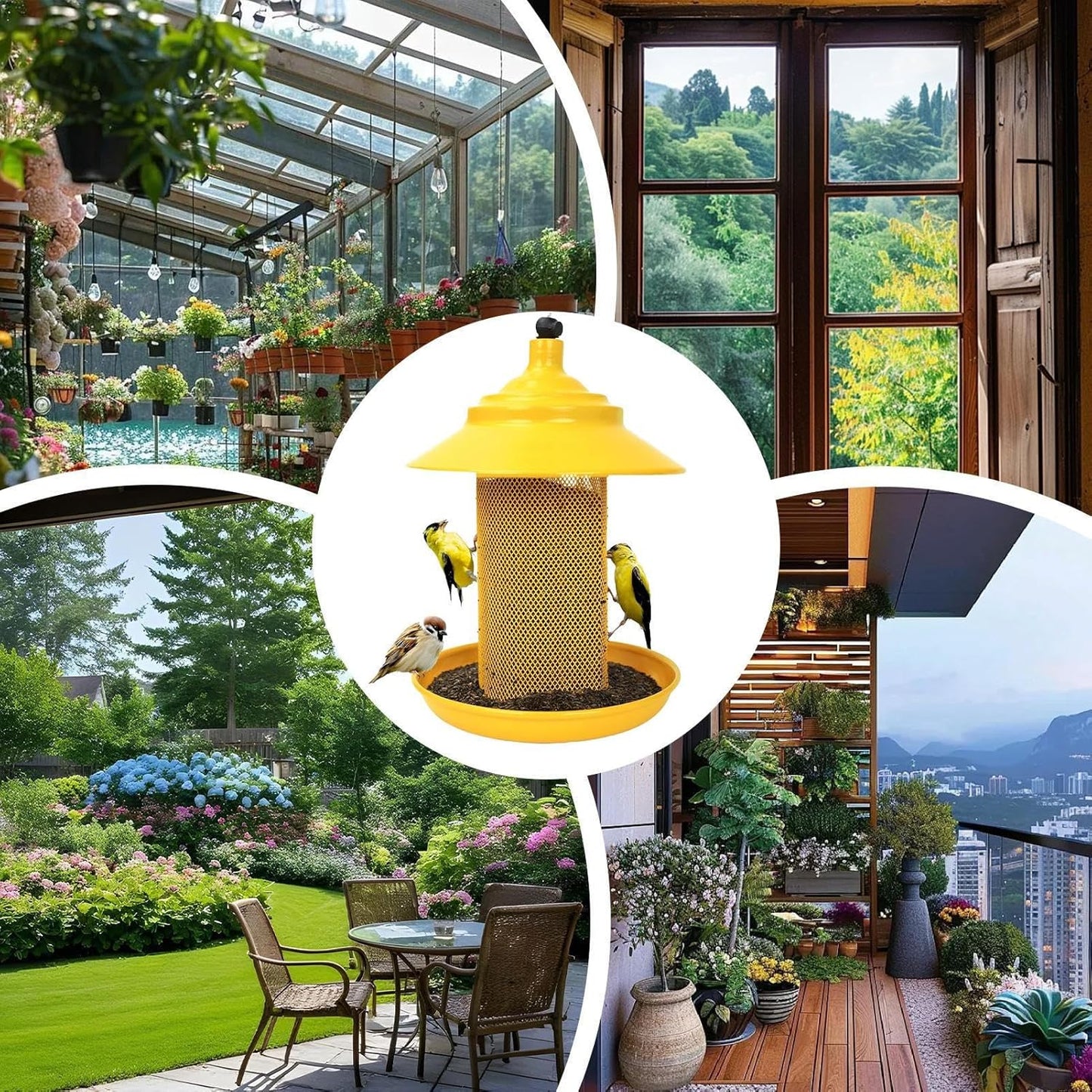 Finch Feeders for Outside, Metal Mesh Food Container Tube with Tray, Wild Bird Feeders, Durable Outdoor Feeding Solution, for Yard Patio Balcony Porch Tree Fence Window Viewing