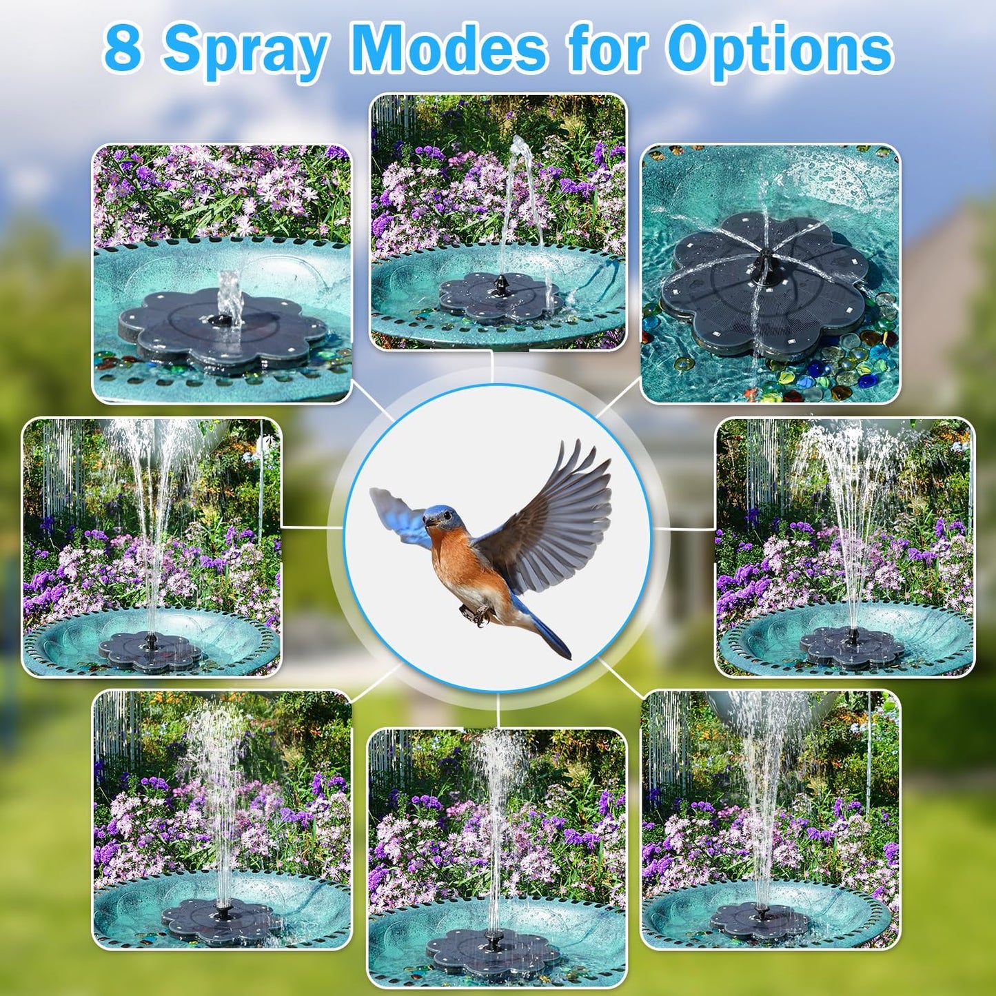 Solar Fountain, 2026 Upgraded 3.5W Flower Design Solar Water Fountain for Bird Bath with 2-Row LED Lights, 2000mAh Battery, 7 Nozzles for Garden, Pond, Pool, Patio Hummingbird Feeder
