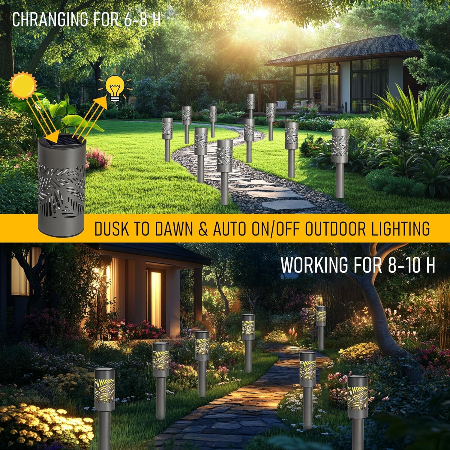 Dazzle Bright Solar Pathway Lights Outdoor, 12 Pack LED Warm White Wat