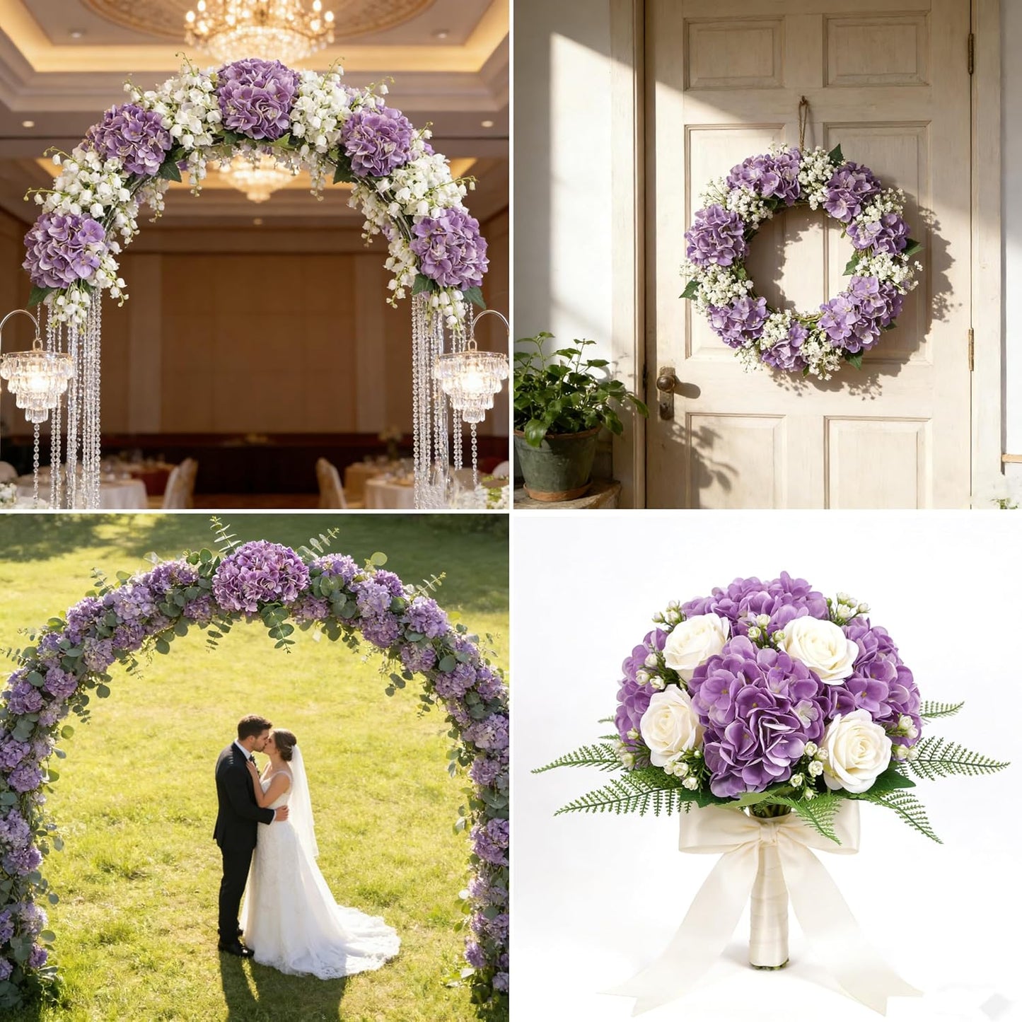 Kimura's Cabin 6Pcs Artificial Silk Hydrangea Fake Flowers Faux Hydrangea Bouquet for Home Table Centerpieces Wedding Garden Party Decoration (Purple)
