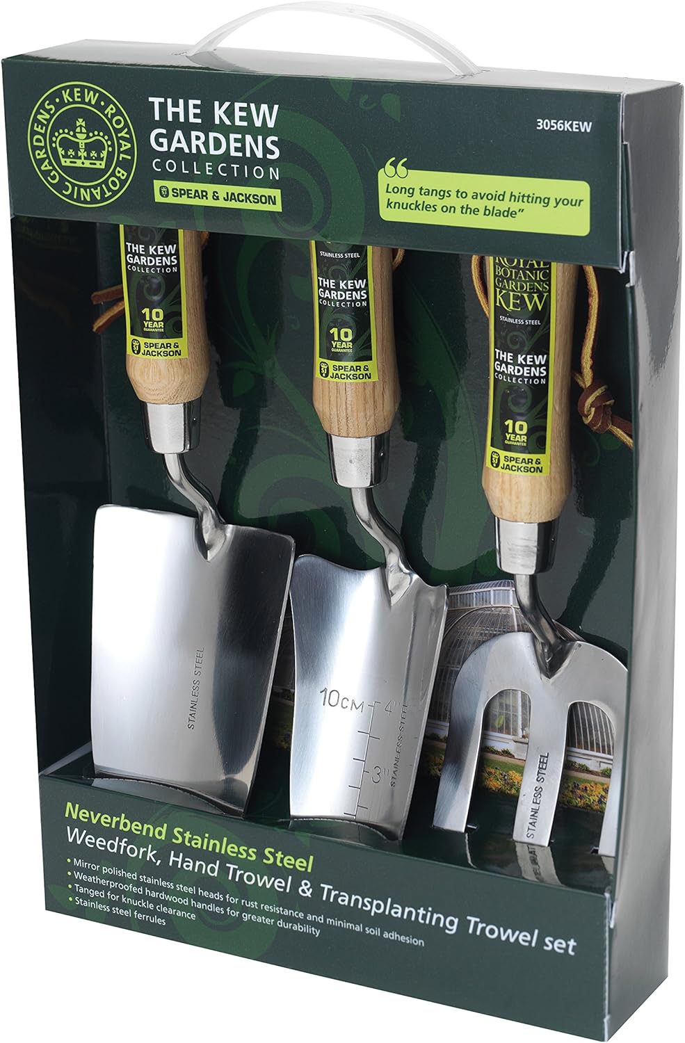 Spear & Jackson 3056KEW Kew Gardens Neverbend Stainless 3 Piece Hand Tool Gift Set – Planting Trowel, Transplant Trowel & Weed Fork – Mirror-Polished Stainless Steel Heads