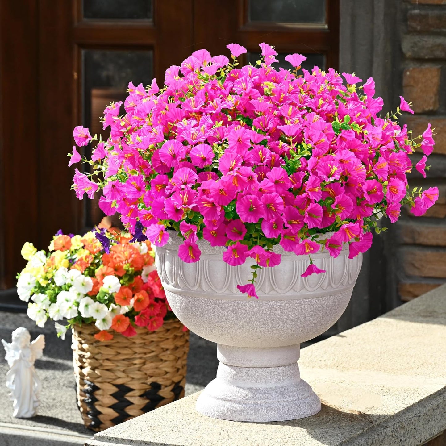 Waipfaru 24 Bundles Artificial Flowers for Outdoors Faux Plants Outdoor, UV Resistant Artificial Plants Outdoor, Silk Petunias Fake Flowers for Outside Home Decor Planter Porch Decoration, Rose Red