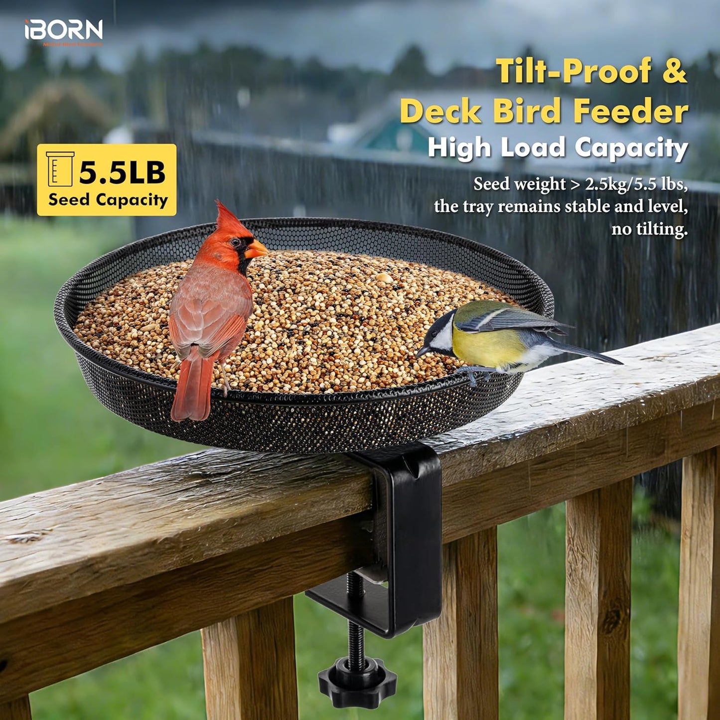 iBorn Deck Bird Feeders for Outdoors,Platform Bird Seed Tray with 5.5 
