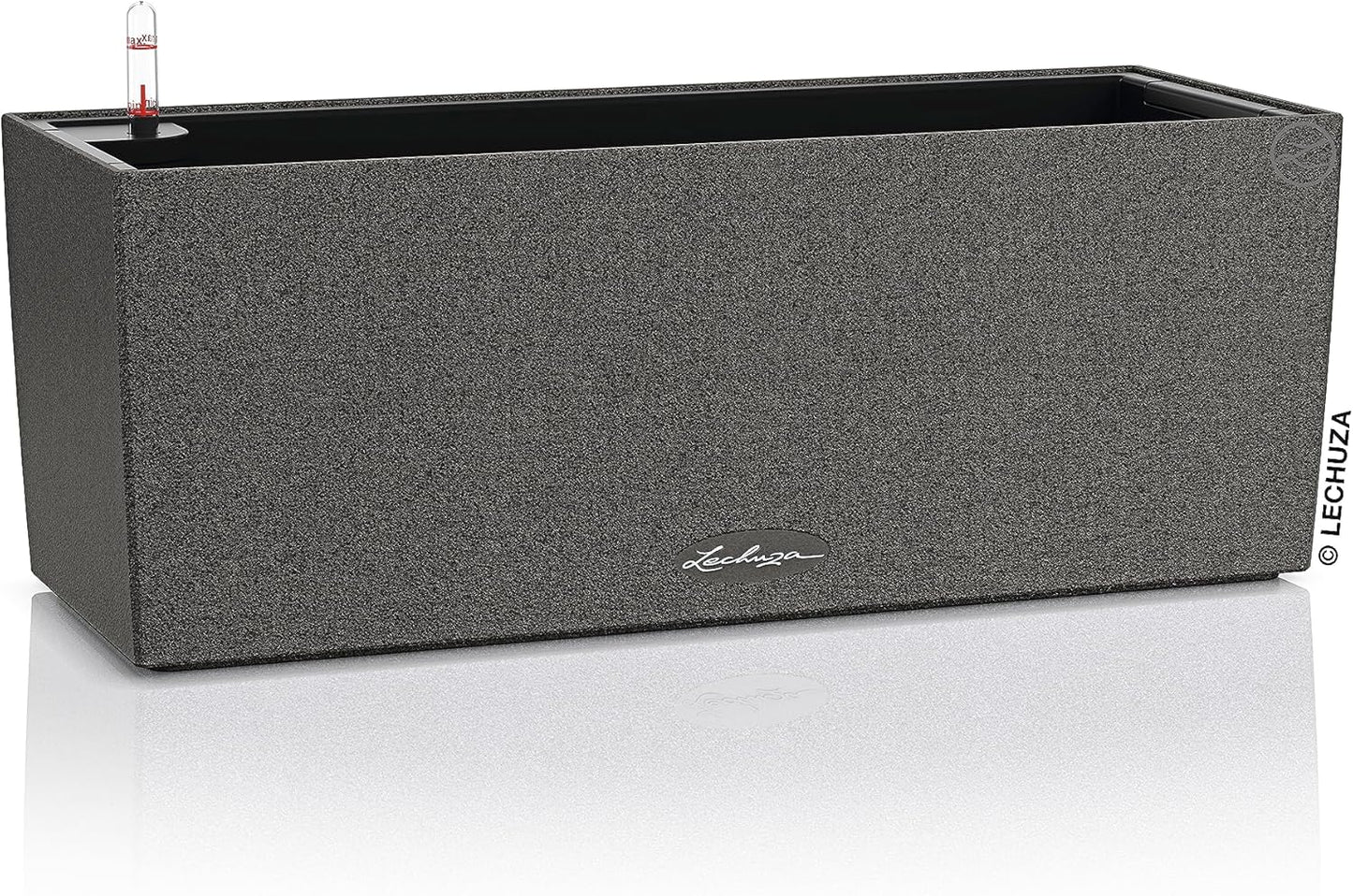 Lechuza BALCONERA Stone 50 Graphite Black, Self-Watering Window Box (Railing Planter), H7.5 L19.7 W7.5 in