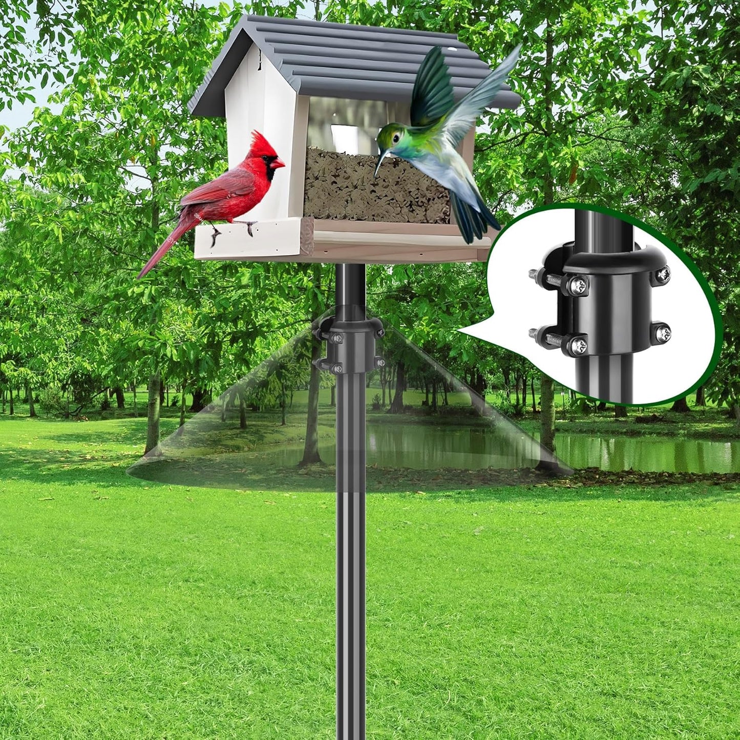 2 Pack Squirrel Baffle Buckle, Bird Feeder Pole Accessories for Bird Houses Cone Guard, Pole Mounted Holder Stopper Outdoor, Bracket for Large Raccoons Deflector, Rust Chew Proof, Heavy Duty ABS