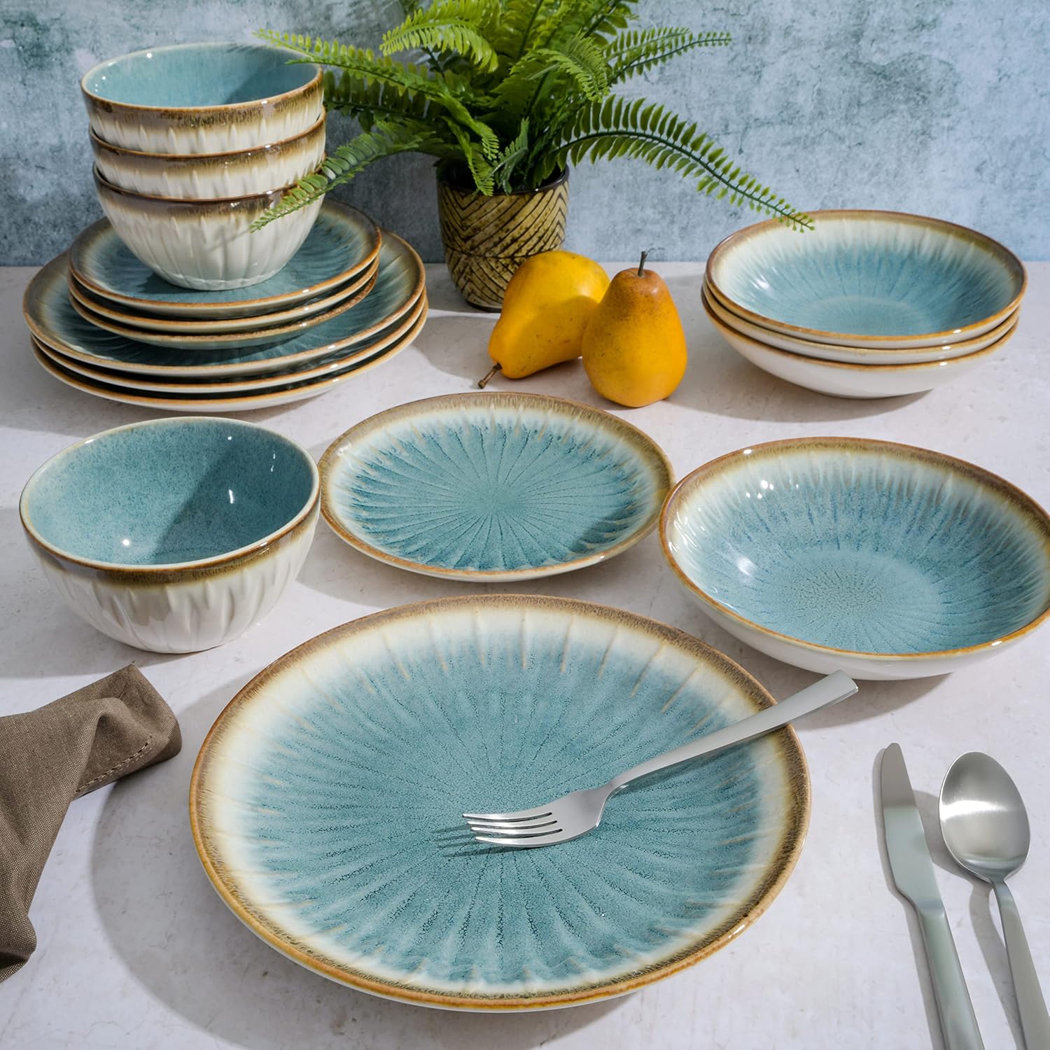 Gibson Elite Mayfair Bay 16-Piece Embossed Double Bowl Dinnerware Set,