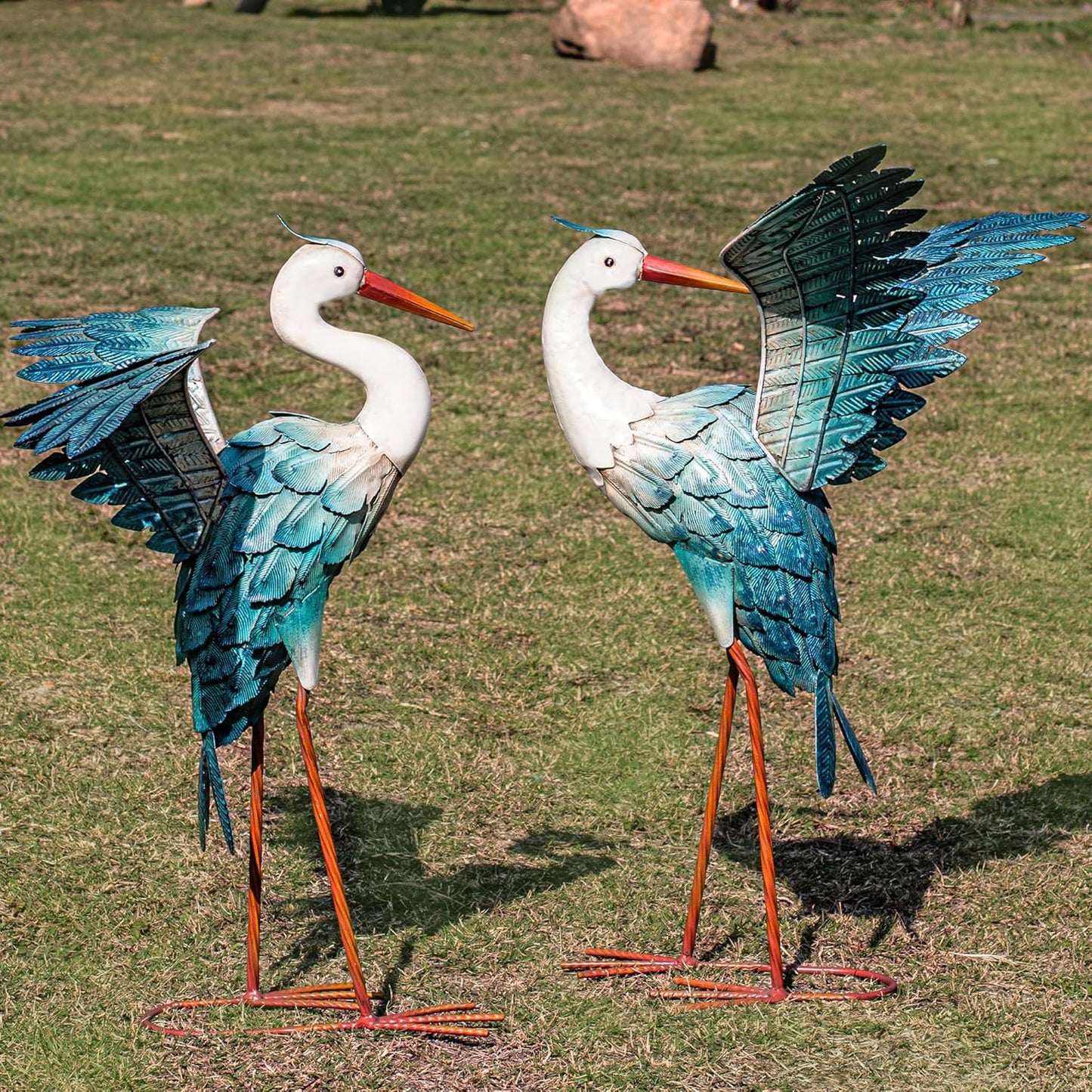 Natelf Garden Decor Blue Heron, Large Standing Metal Crane Garden Stat